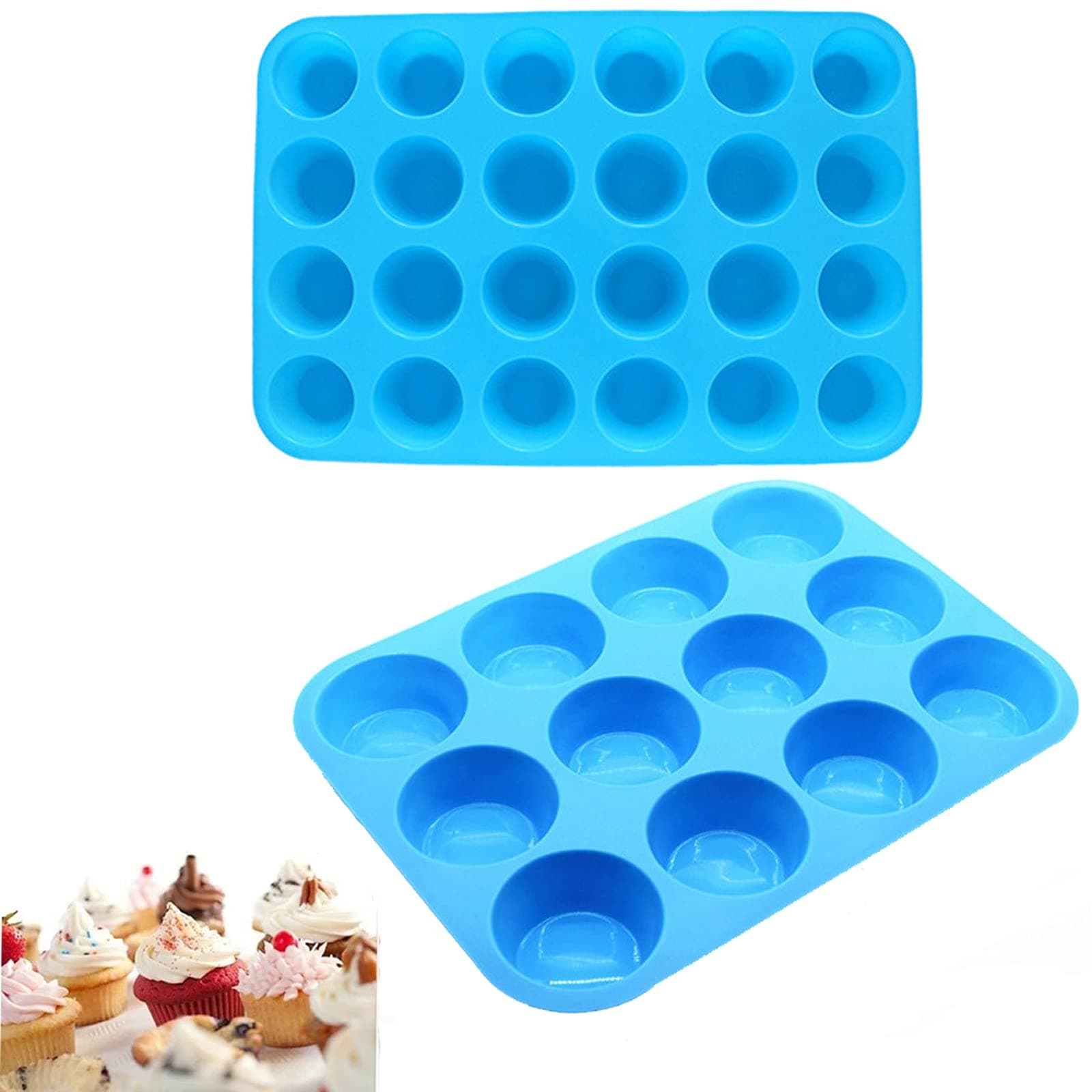 MEKBOK silicone muffin pan, 12 cup-24 cup mini cupcake pan, silicone mold without BPA 100% food grade mini muffin pan, (2 packs)