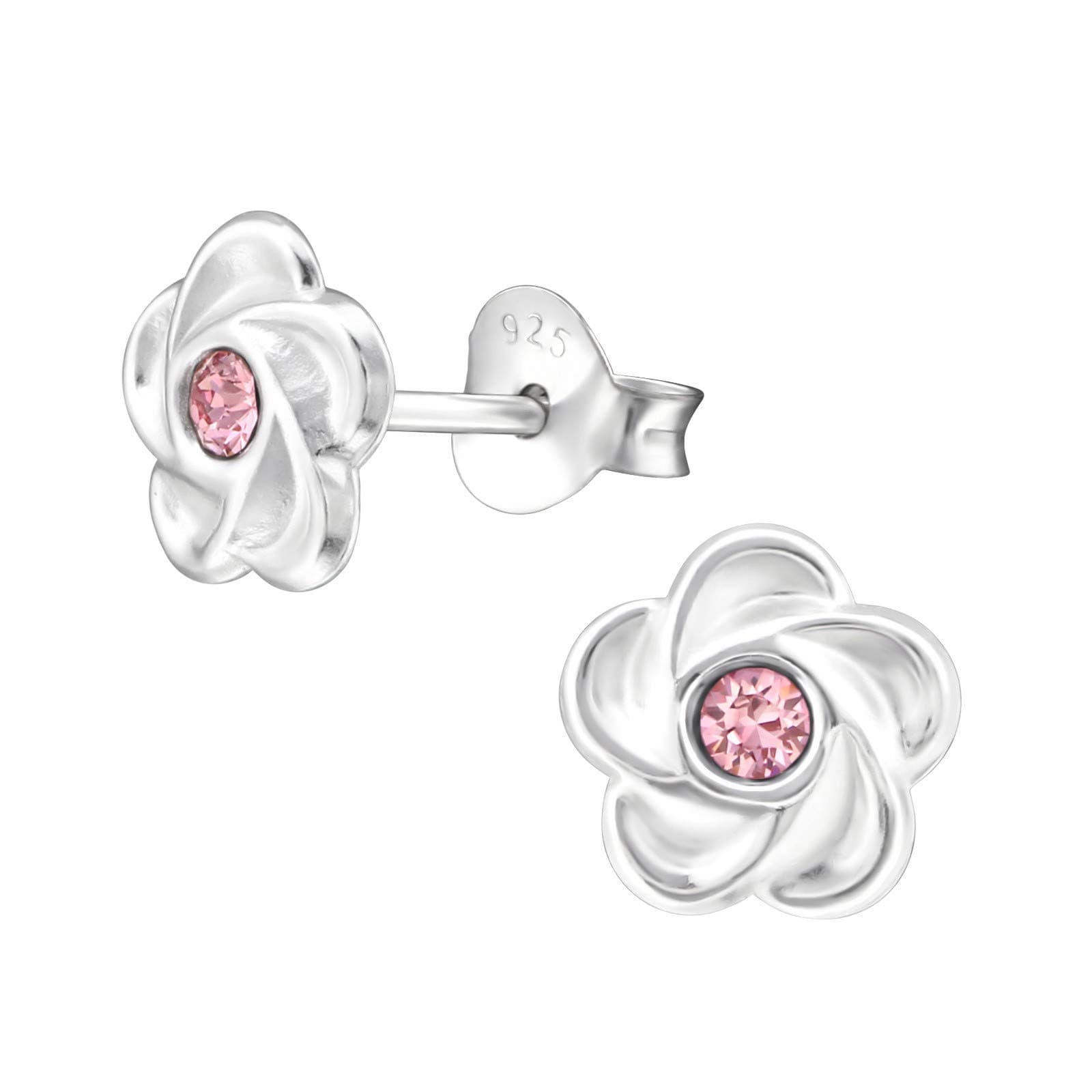 925 Sterling Silver with sparkling crystals flower stud earrings for girls in sparkly colours anti allergy hypoallergenic nickel free jewellery ladies sensitive ears gift box