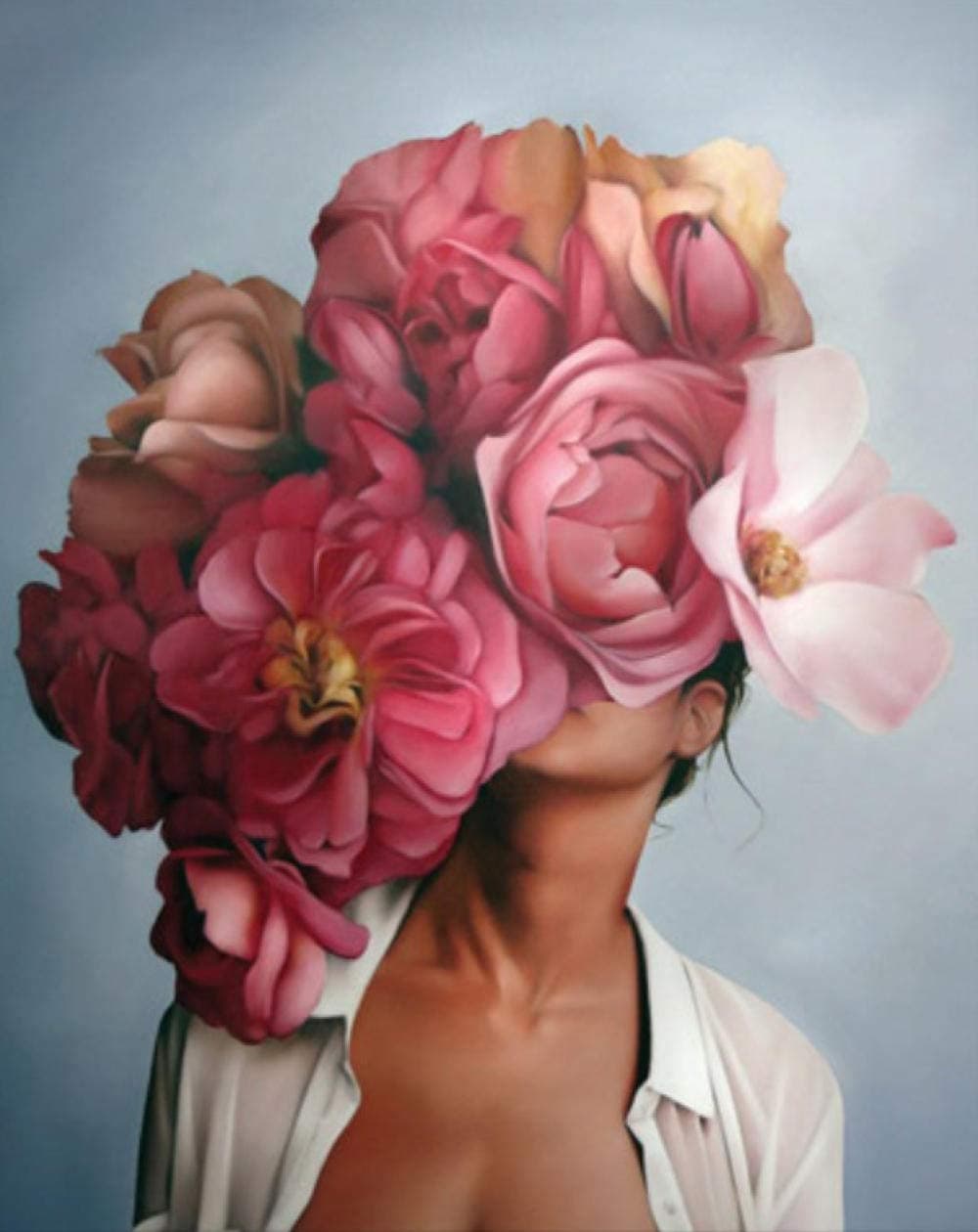 Painting By Numbers Girl and flowers Canvas Print Wall Art Home Decoration 16*20inch Frameless