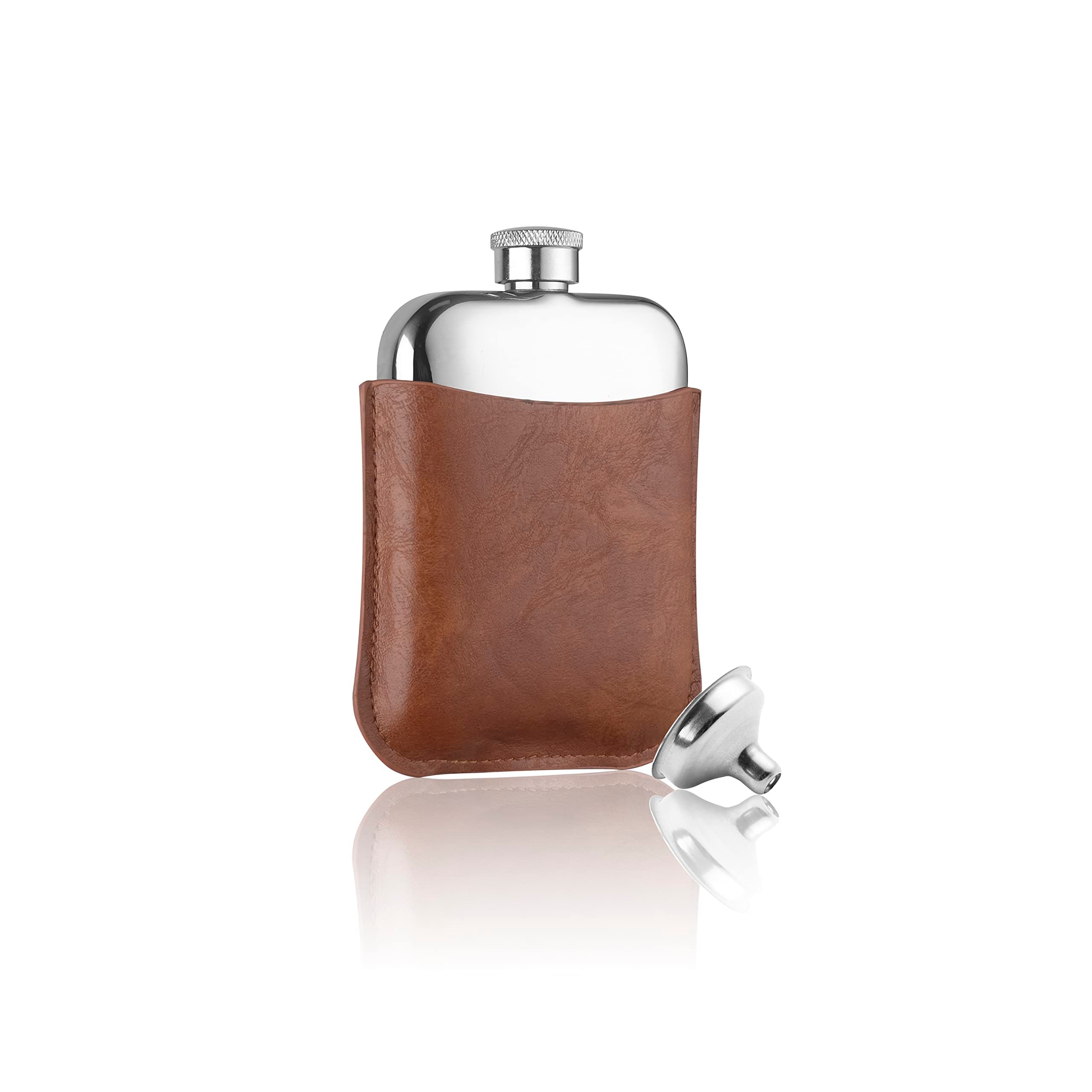 6oz Hip Flask Gift Set with Free Hiple Handkerchief Premium Tan PU Leather Sleeve and Stainless Steel Funnel Gift for Men Groomsmen Gift Flask Gift and Camping Flask Liquor Gift for Him