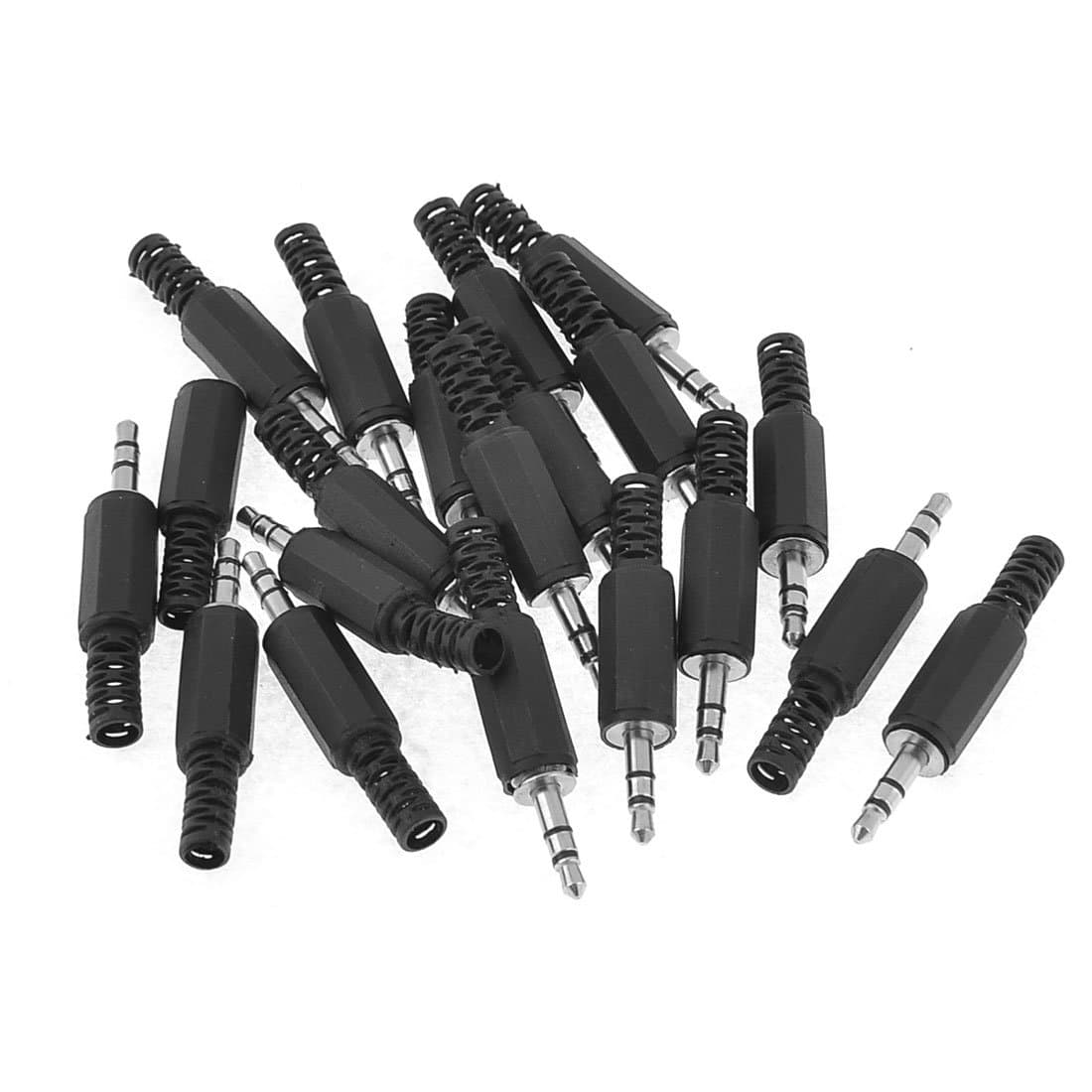 Ruilogod 20 Pcs Black Silver Tone Audio Signal 3.5mm Stereo Connecter