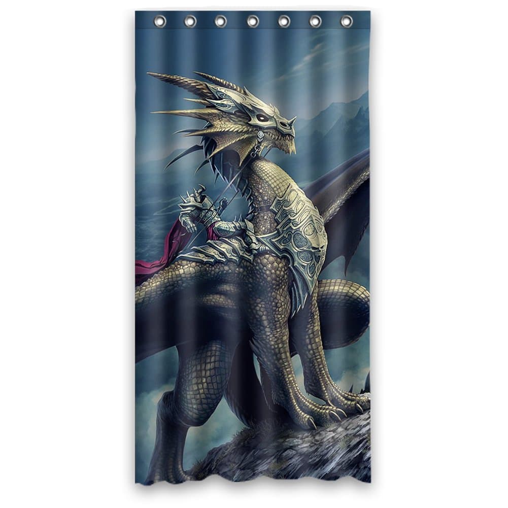 DONGMEN Silver Dragon and Soldier Navy Waterproof Polyester Shower Curtain 36" x 72"
