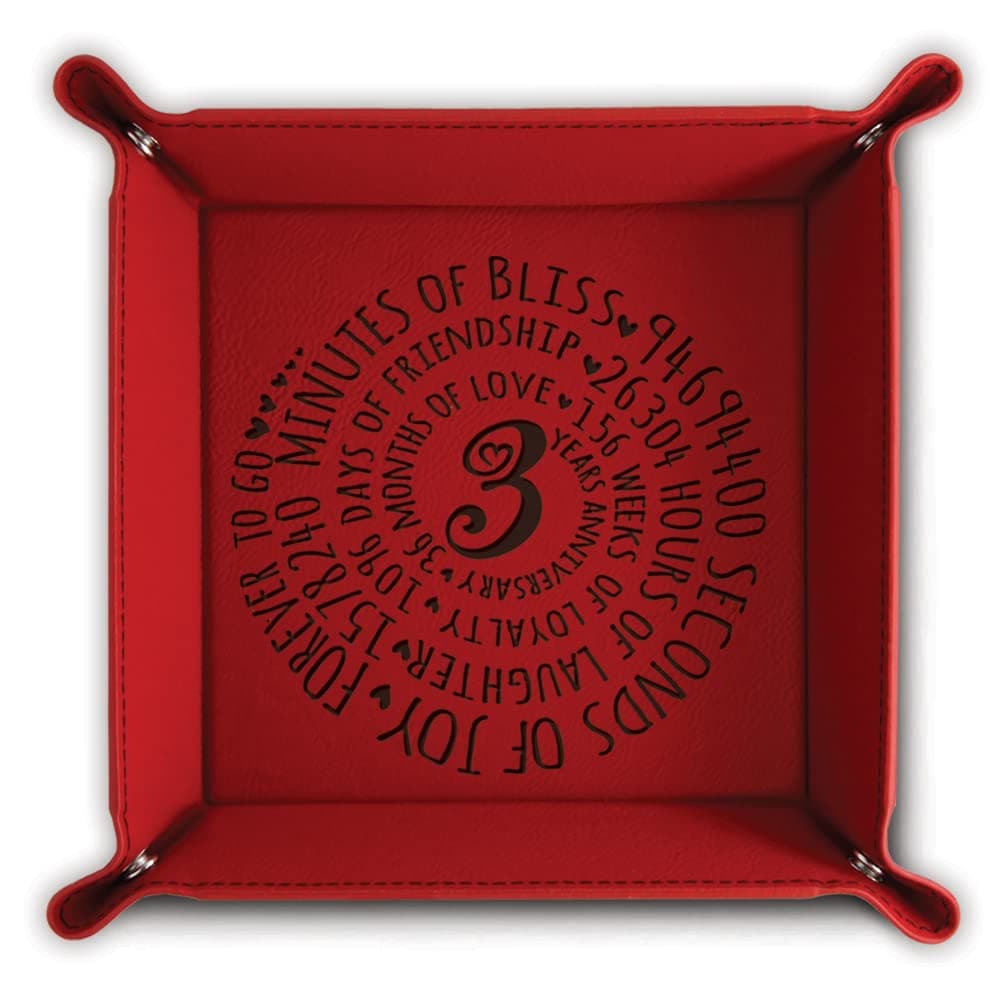 Bella Busta-3 Years Anniversary -3rd Anniversary Leather Gift-Engraved Leather Tray (Red)
