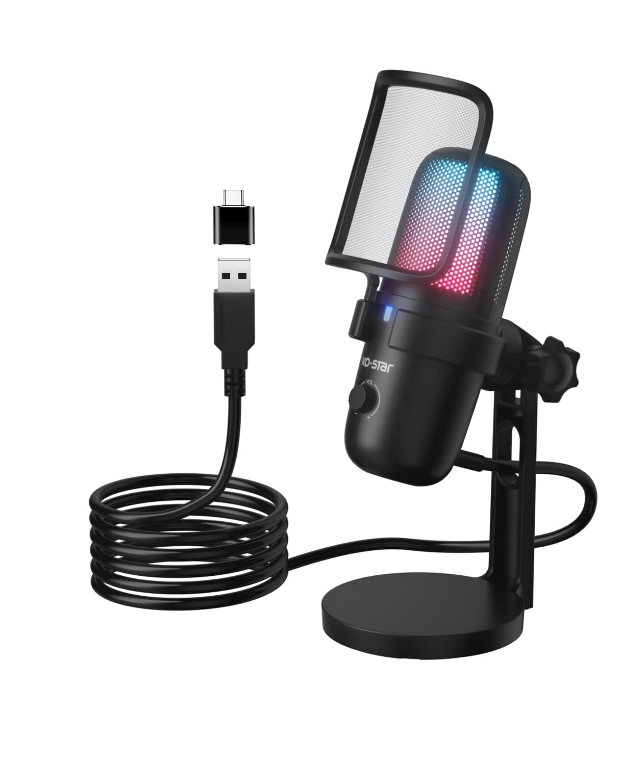 USB Gaming Microphone for PC, Noise Cancellation Condenser Mic with RGB Lights, Echo Monitor Volume Adjust for Streaming Vocal Recording,Mute, Gain for Podcast, Chat, Twitch, YouTube M-640S