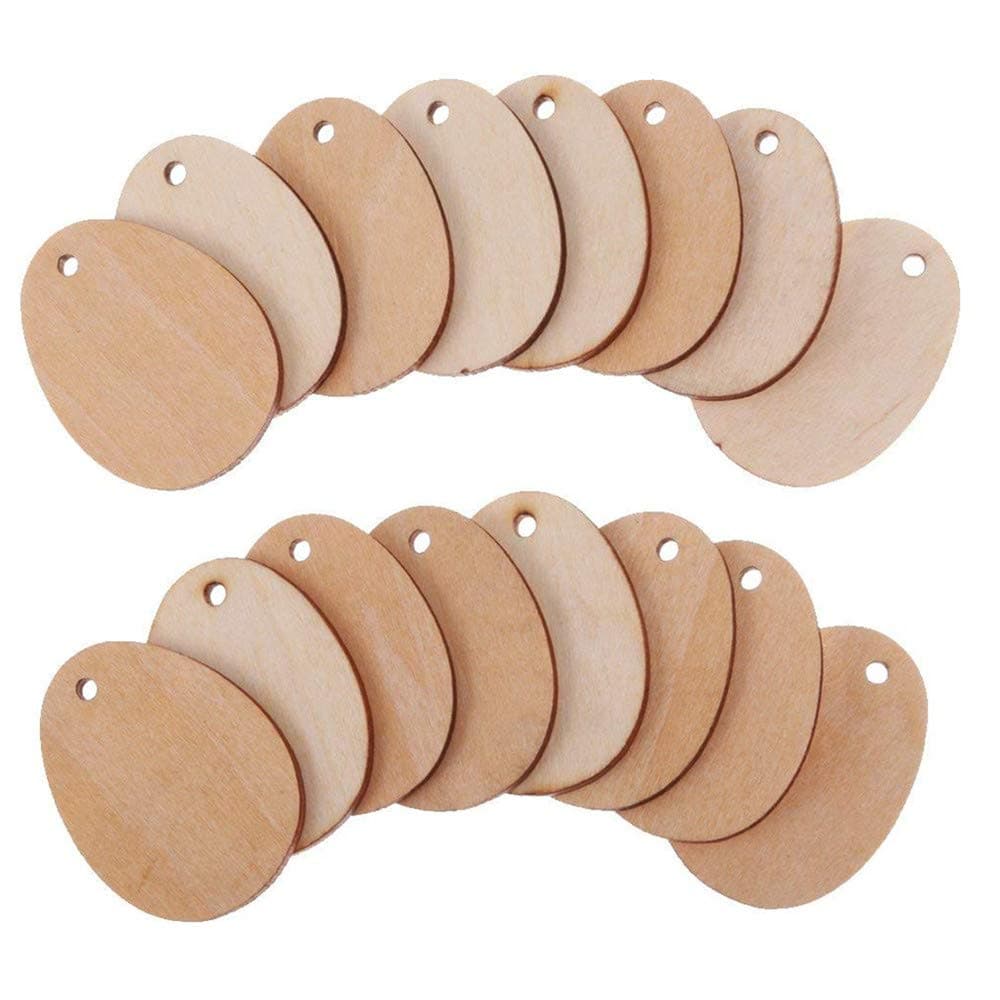 FORUMALL50pcs Wooden Shape Unfinished Egg Embellishments for Crafts with Hole (5cm)