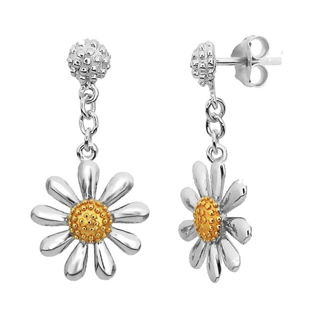 Paul Wright JewelleryPaul Wright 925 Sterling Silver Daisy Drop Earrings, 13mm Daisy with 18ct Gold Plated Centres