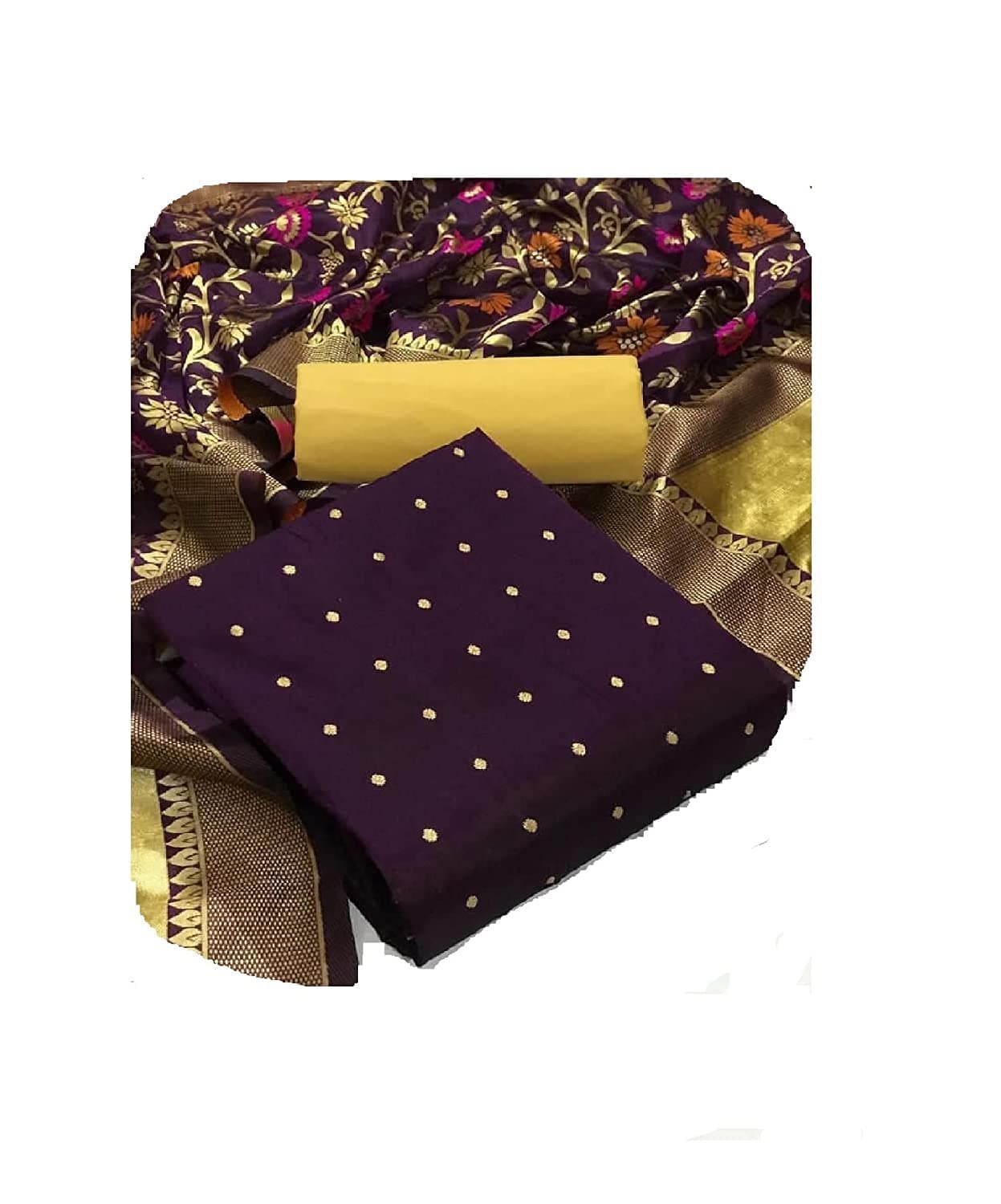 Sidhidata Women's Heavy Chanderi Cotton Embroidery Work Unstitched Salwar Suit Dress Material With Nazmin Work Dupatta (Free Size)