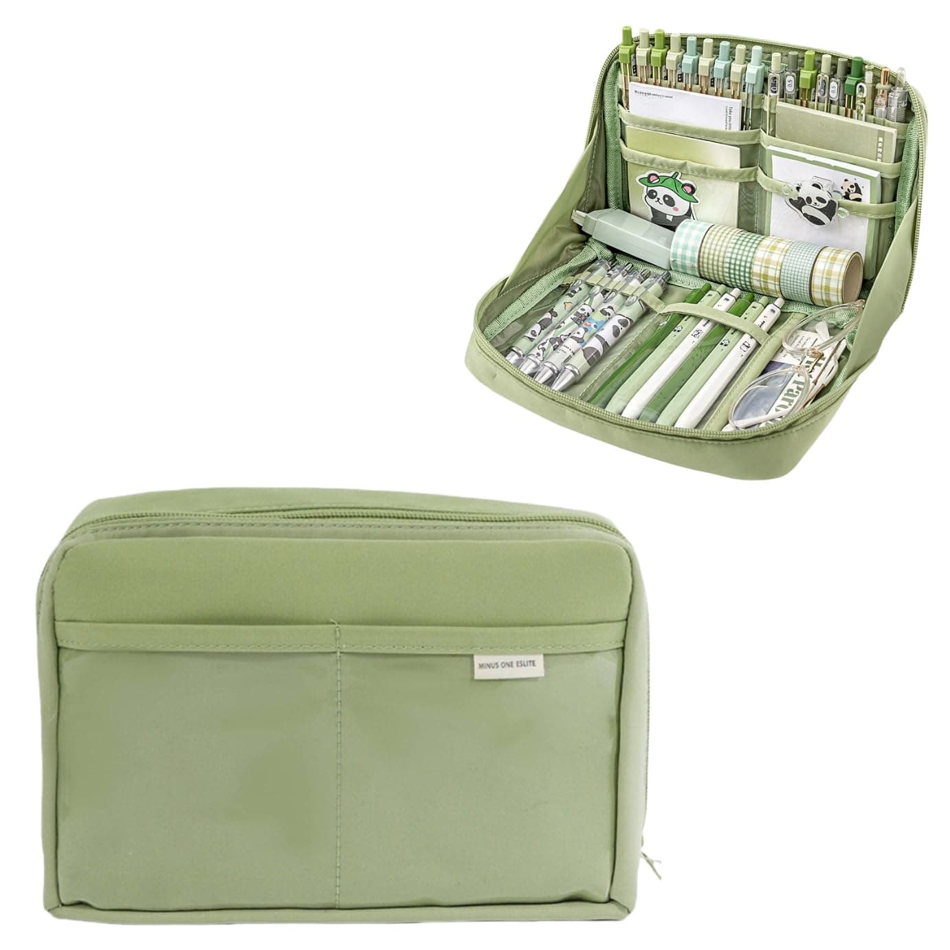 - Kawaii Cute Aesthetic Pencil Case - Large Capacity Canvas Pen Pouch Bag (Green)