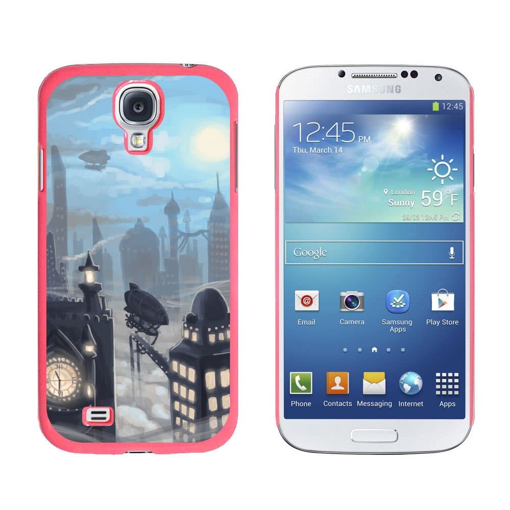 Graphics and More Snap-On Hard Protective Case for Samsung Galaxy S4 - Steampunk City - Steam Airship Dirigible Zeppelin - Non-Retail Packaging - Pink