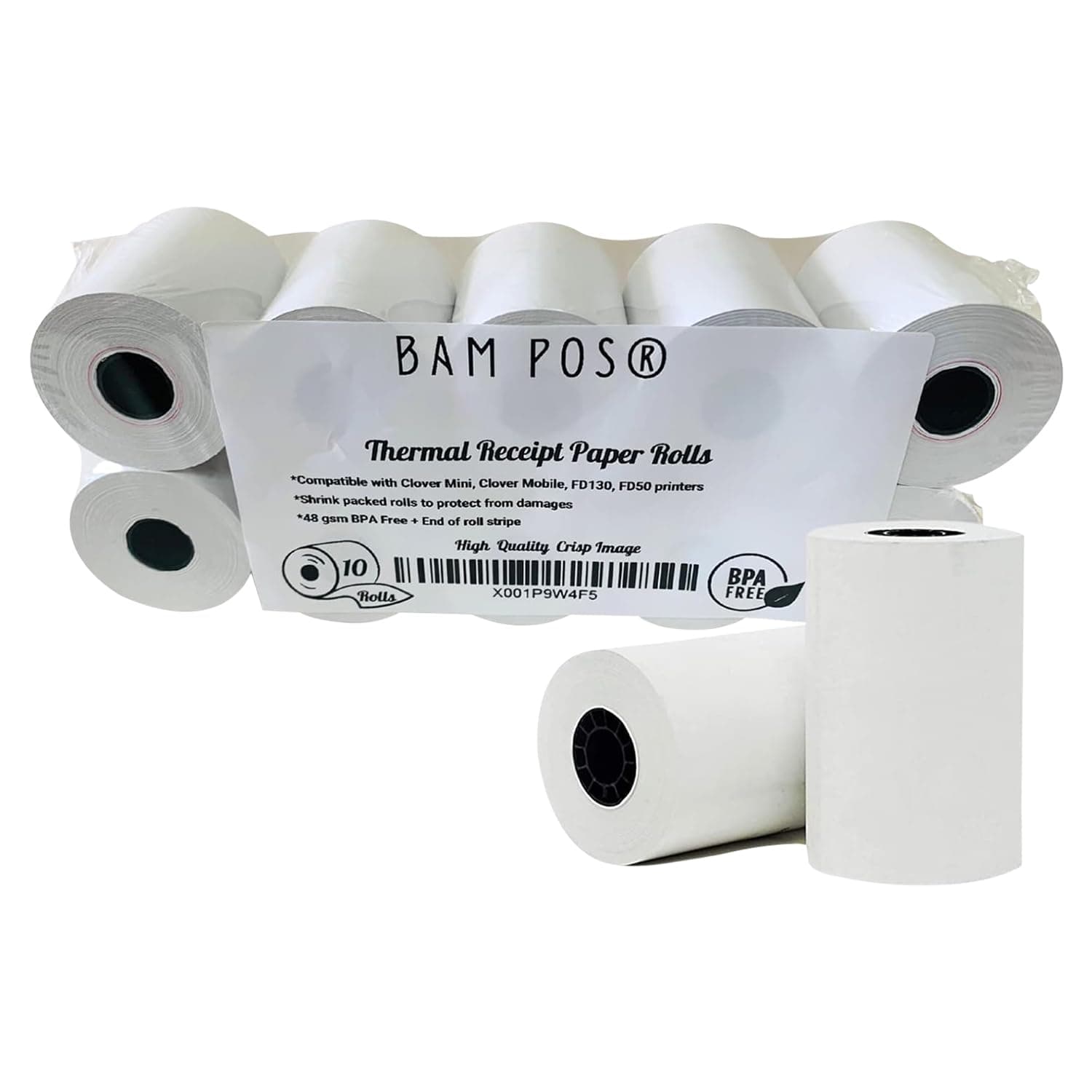 BAM POS, Thermal Receipt Paper (10 Rolls) Compatible with Clover Mini, Mobile, First Data FD130, FD50, FD55, Verifone Omni