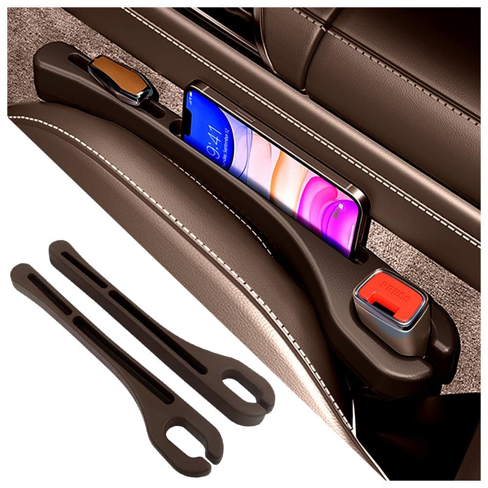 [2026 Upgrade] 2PCS Car Seat Gap Filler with Phone Holder,Multi-Function Car Side Seat Gap Filler for Prevent Items Falling,Universal Car Seat Organizer Car Accessories (Brown)