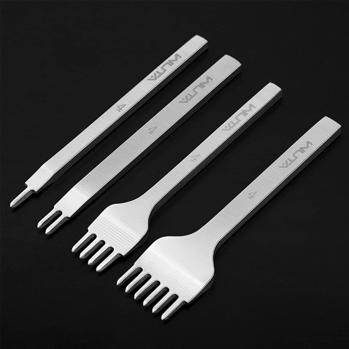 Leather Hole Punch Tool Pricking Iron Hole Puncher 4mm 1/2/4/6 Prong Tooth Lacing Diamond Stitching Chisel Set for DIY Leather Craft Kits (Silver)