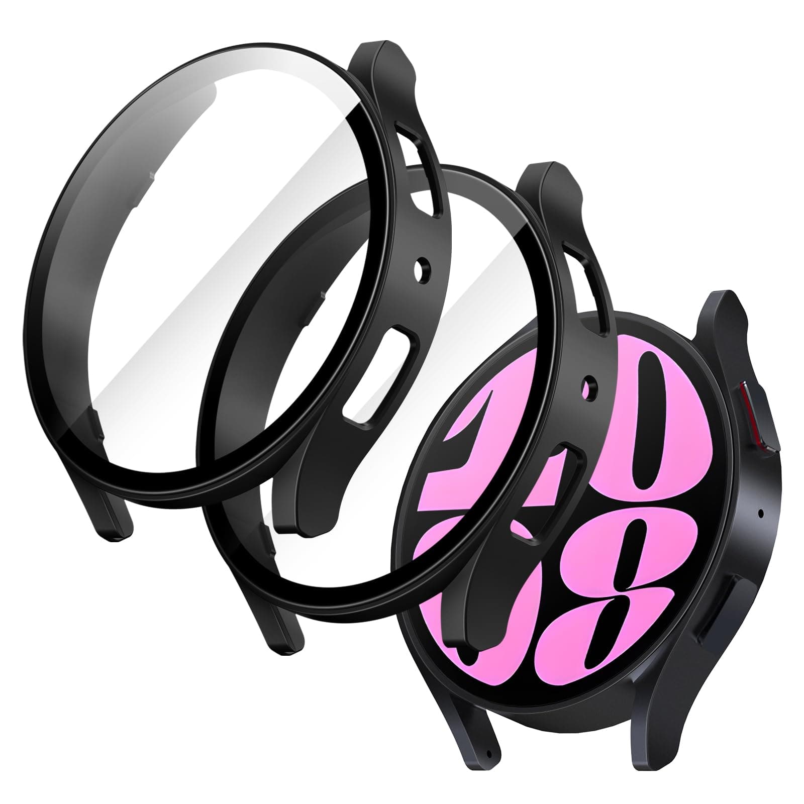 JETechCase with Screen Protector for Samsung Galaxy Watch 6 40mm, Overall Protective Cover, Built-in Tempered Glass Film High Sensitivity, 2 Pack (Black)