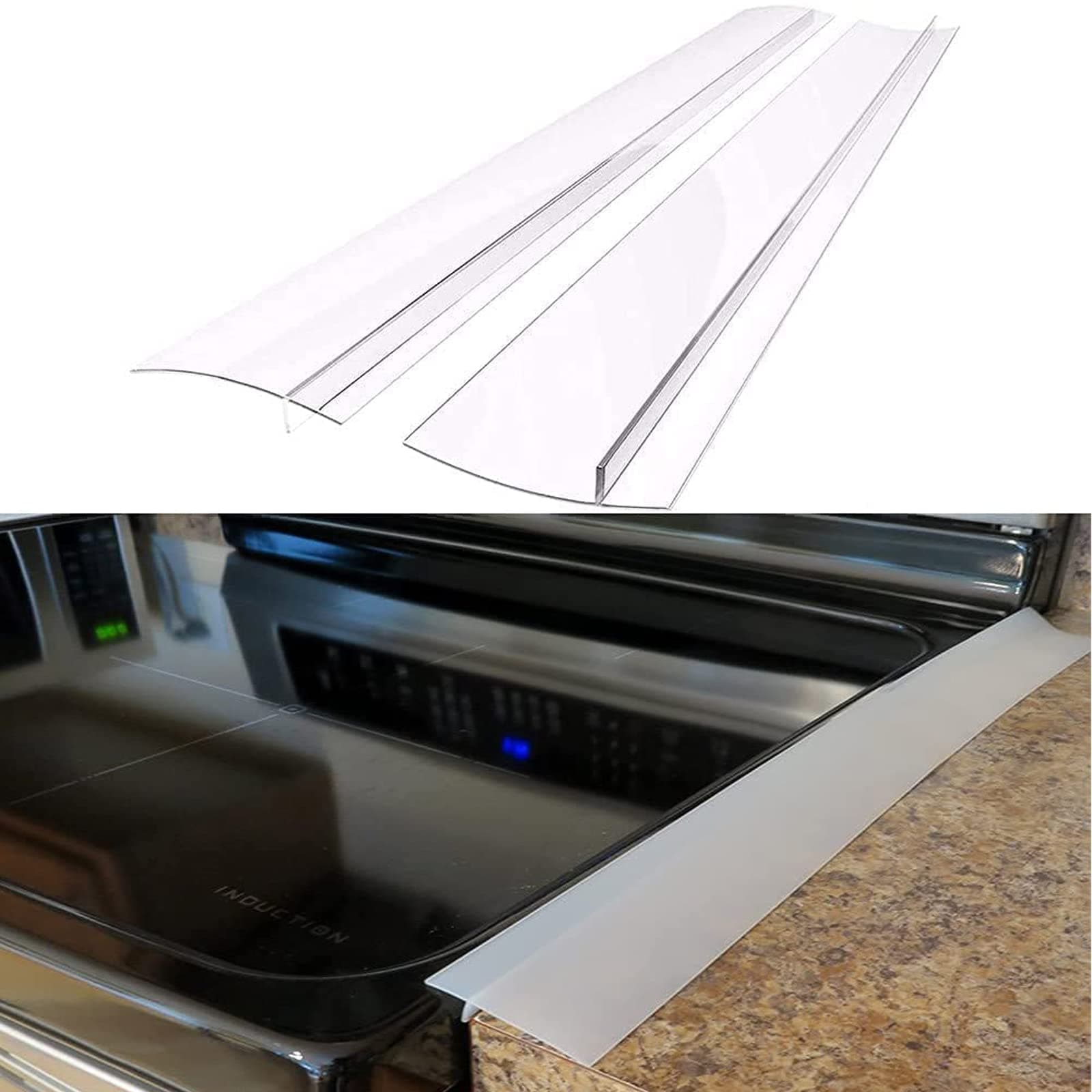 Silicone Gap Covers (2 Pack) Stove Spacer Fillers Heat Resistant Seals Gaps Between Stovetop and Counter, Easy to Clean (21 Inches, semi-clear)