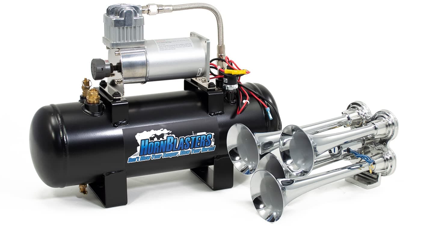 HornBlastersBullet 2 Gallon All-In-One Air Horn Kit - 3 Chrome Trumpets - Easy Install