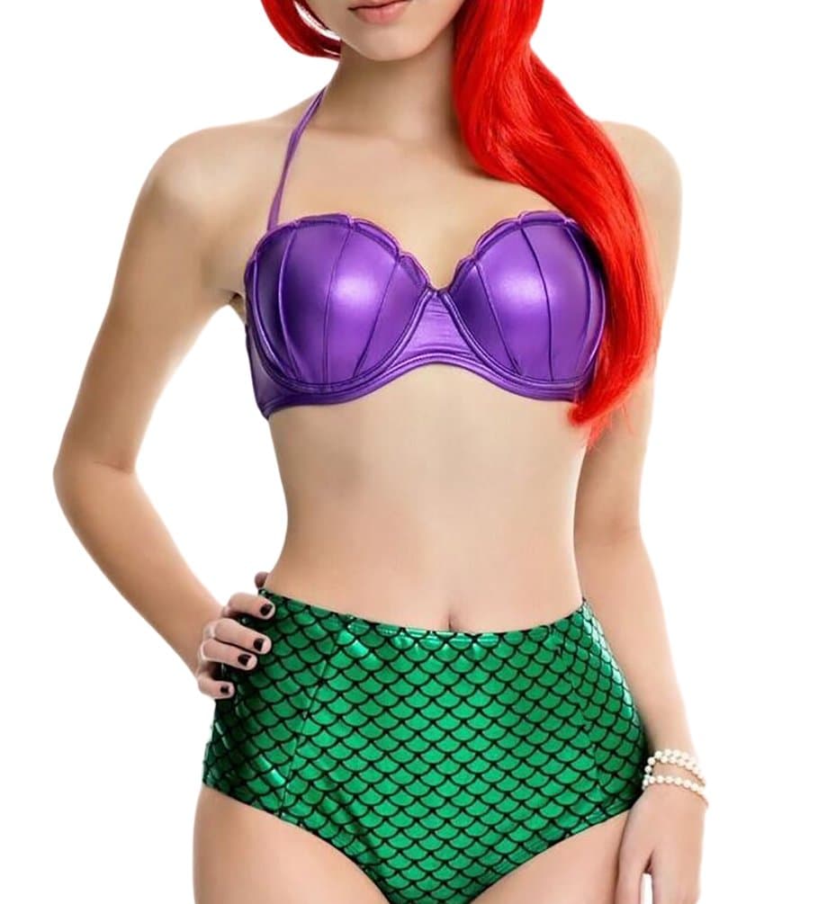 Womens High Waist 2 Piece Swimsuits Bikini Mermaid Tail Swimsuit