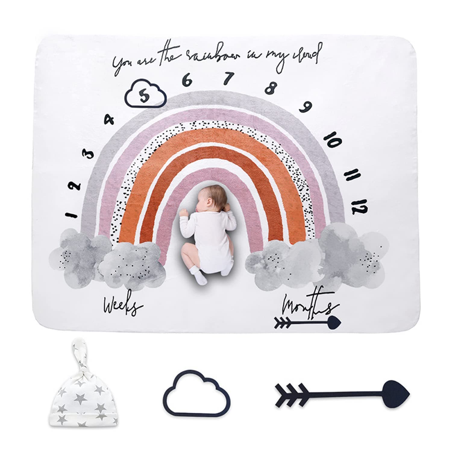 Uptyia Baby Monthly Milestone Blanket Boy/Girl- Baby Photo Blanket for Newborn Baby Shower, Baby Gifts for Newborn (120X150, Rainbow)