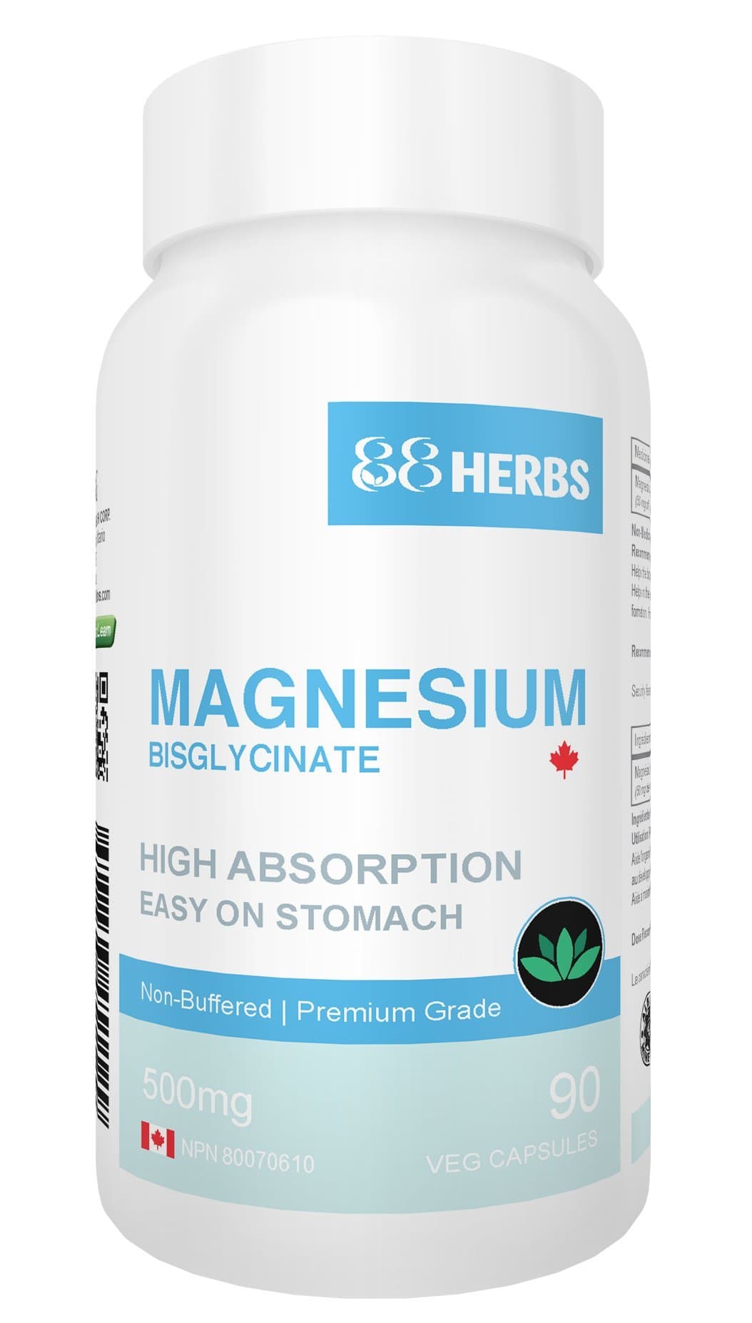 88herbs Magnesium Bisglycinate - Highest Absorption - Premium Grade - No Fillers - Non Buffered - 90 Veg Caps - 500mg Magnesium Bisglycinate per cap (50mg Elemental Magnesium)