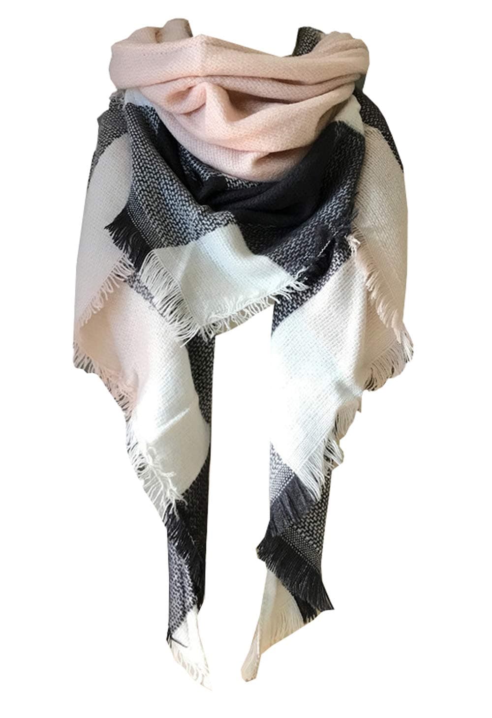 Womens Warm Long Shawl Winter Wraps Large Scarves Knit Cashmere Feel Plaid Triangle Scarf
