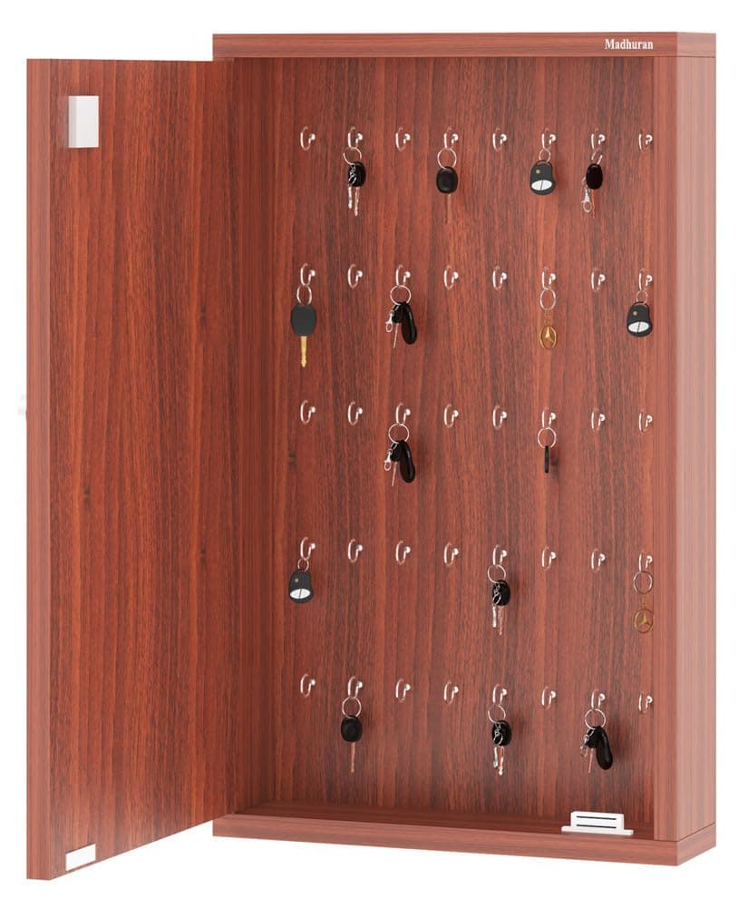 Box Engineered Wooden Wall Mount Key Holder (40 Metal Hook Classic Walnut) Home Office Kitchen Hangers Stand Organizer Keyholder Multipurpose Smart Hanger