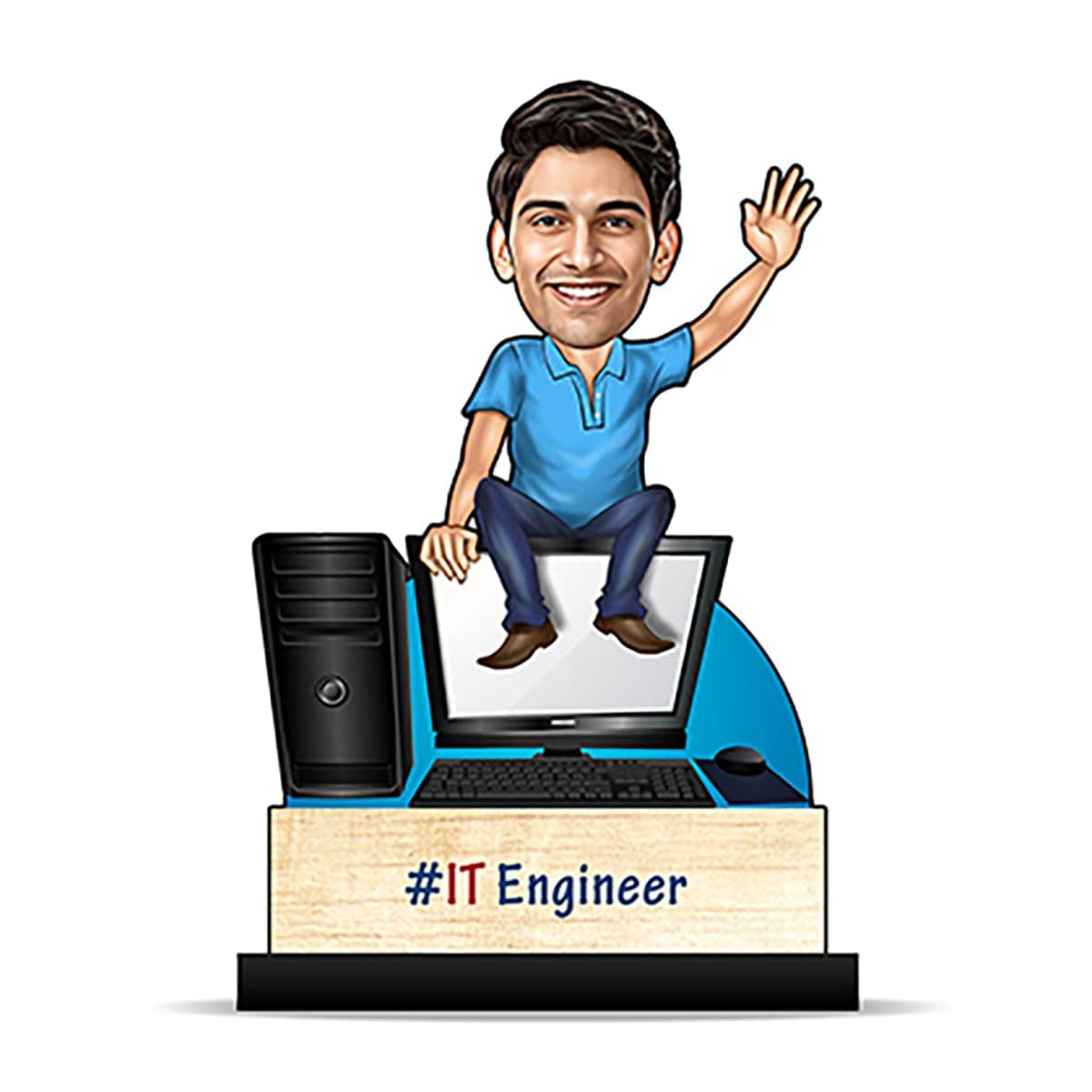 Personalized Caricature Gifts for men Software Engineer Computer (wooden_8 inch x 5 inch) CA0257