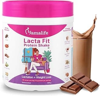 Mamalife Lacta Fit Protein Powder Shake for Feeding Mothers. Postpartum Weight Loss, Better Lactation, Less Body Pain. Whey & Plant Protein Blend. Serving Size 25g. Total 500g per unit. Pack of 1.