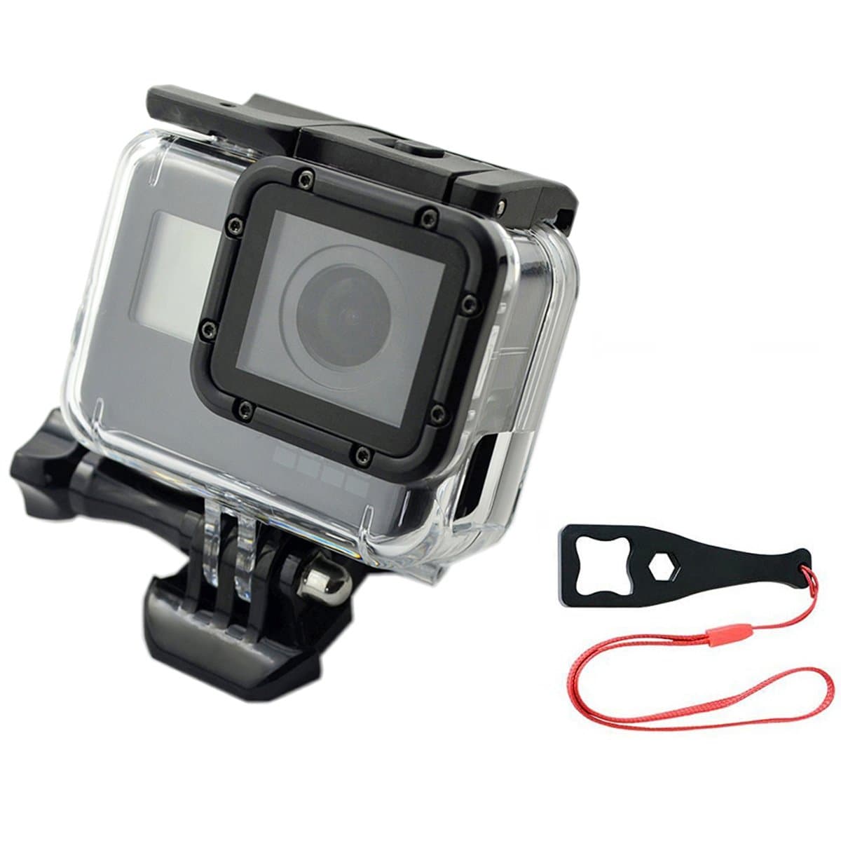Wire Connectable Skeleton Protective Side Open Housing Case Shell Cover with Lens for Gopro Hero 6/5 Black,Camera- Including Wrench