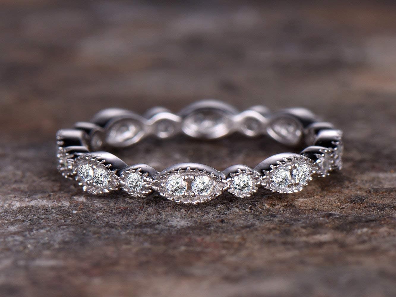 FULL eternity ring,925 sterling silver wedding band,anniversary ring.Art deco antique.stacking matching band,white gold plated,milgrain set,Man Made diamond CZ ring,any size