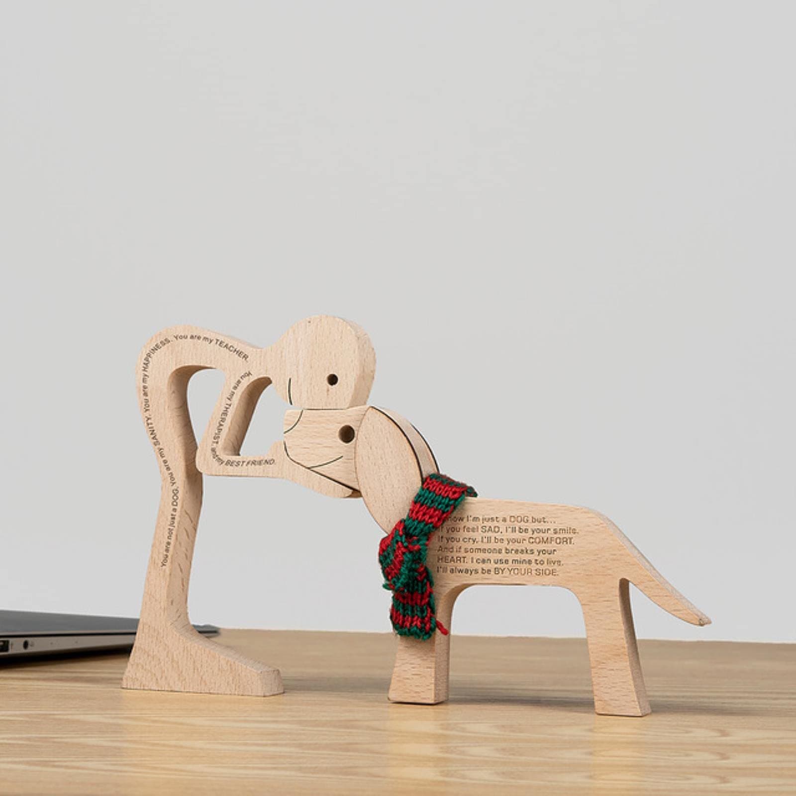 JDSTY Wooden Cat Figurines Dog Art Craft Small Carving Samll Animal Ornament Woman Man And Puppy Office Decoration Couple Gift