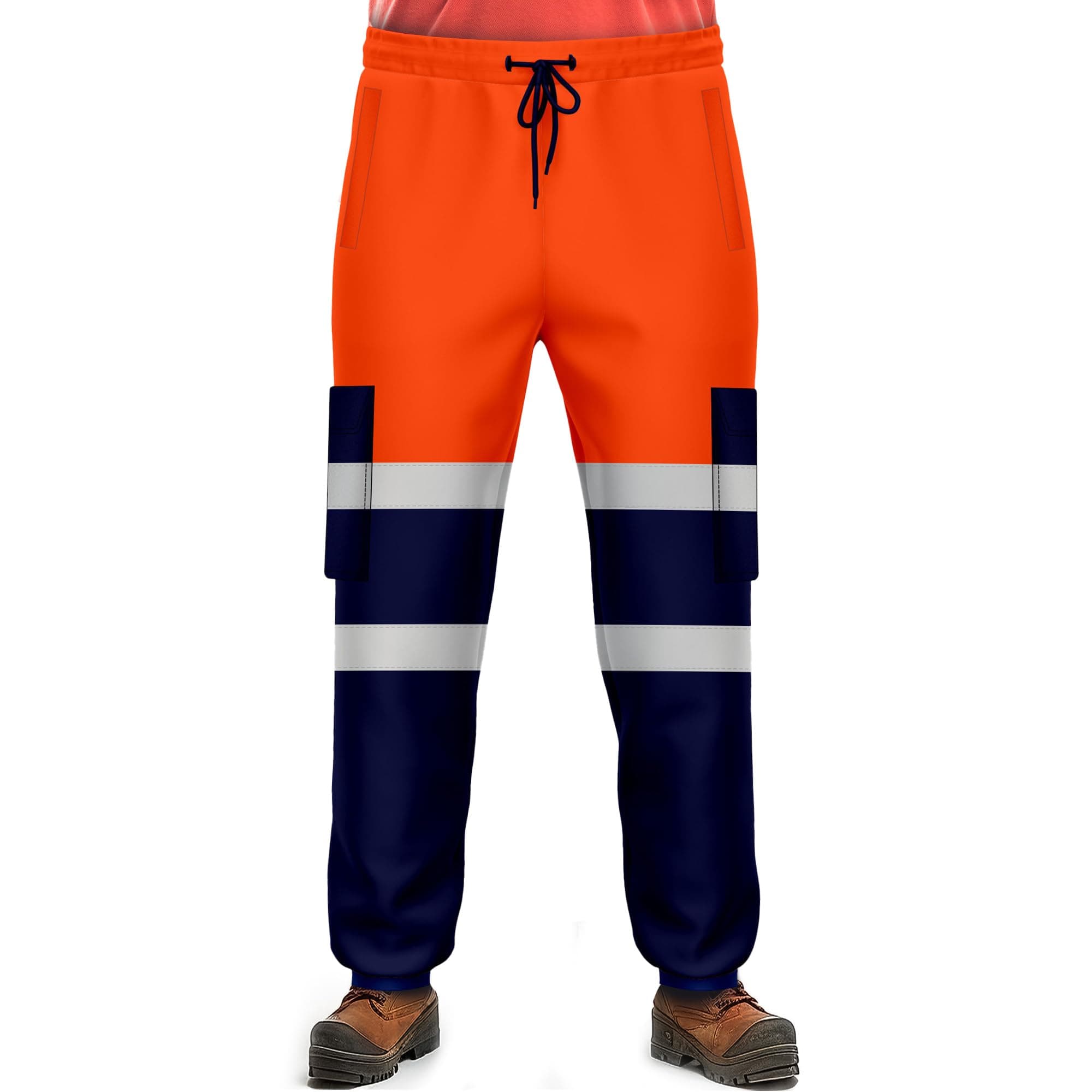 NOROZE Mens Hi Vis Trousers Work Utility & Safety Trousers with Reflective Tape |Two Tone High Visibility Jogging Bottoms, Combat Side Pocket Overtrousers, Lightweight