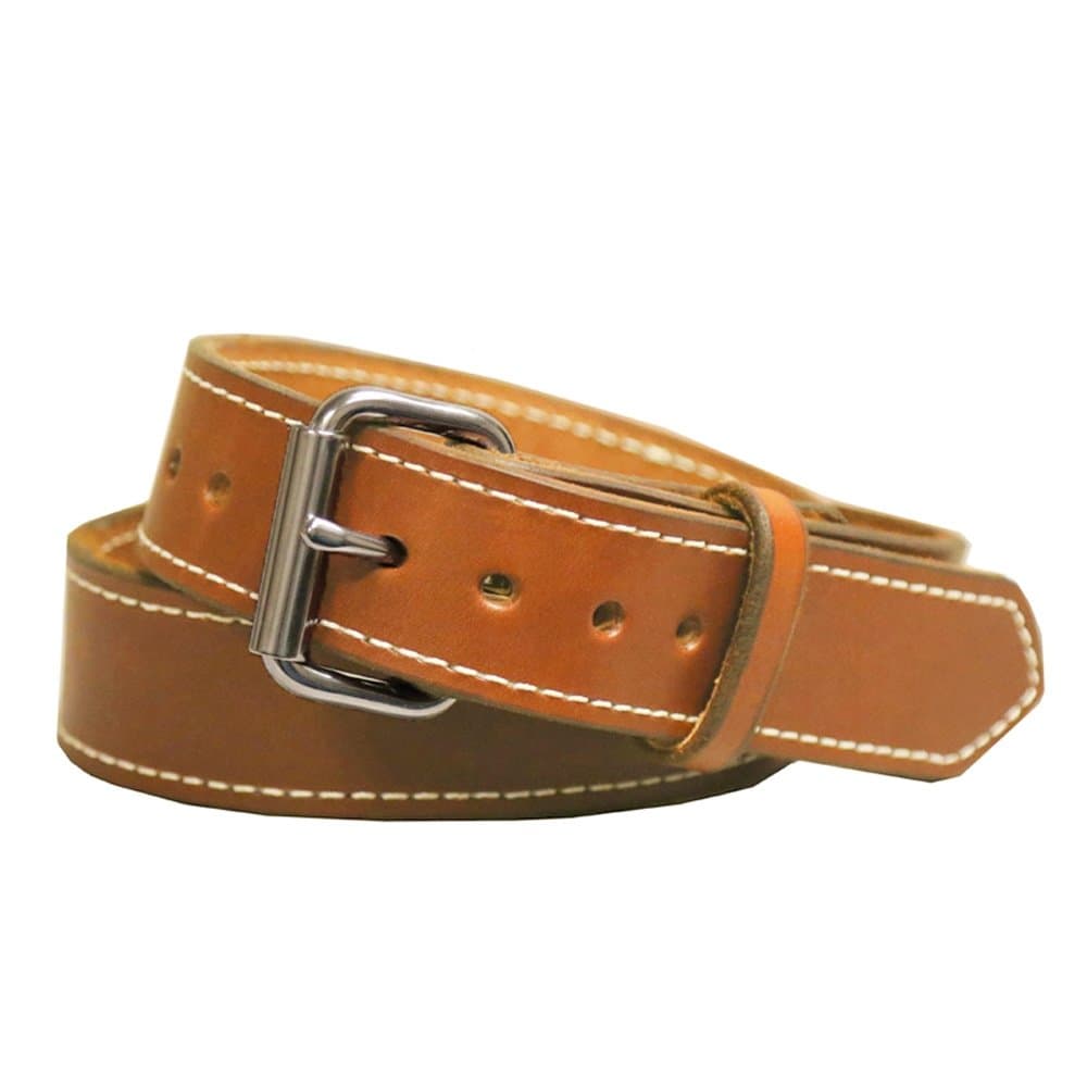 Exos Gun Belt, English Bridle Leather, 14 Ounce - Stainless Steel Hardware - Handmade in The USA (44 - for 40" Waist, Saddle Tan)