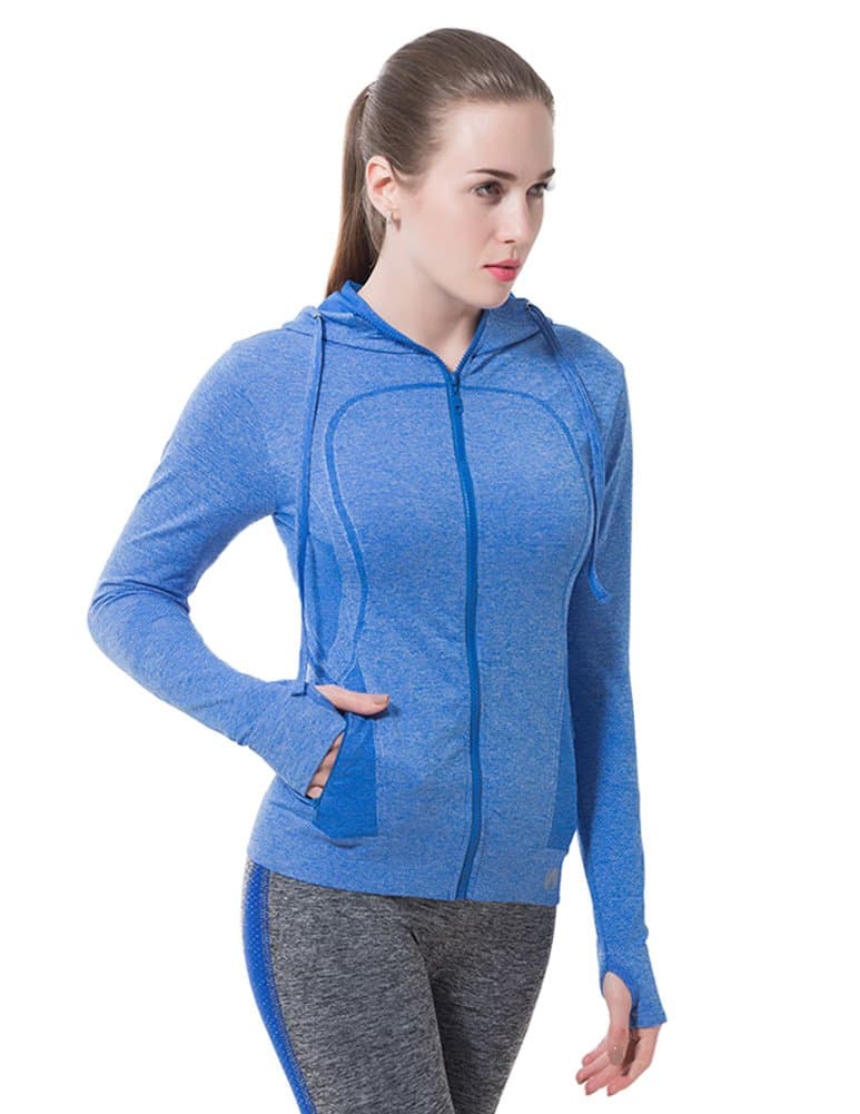 Women Active Zipped Hoodie Ombre Blue Workout Coat Size M YDWY-003