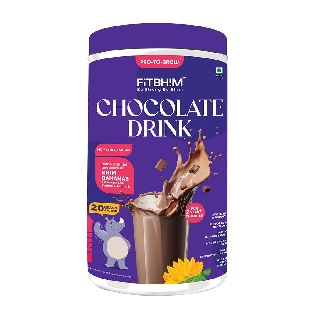 - Pro To Grow Fitbhim Nutritional Chocolate Drink Powder 200g | Enriched with Bhim Banana | Belgian Chocolate Flavor for Kids (2+ years) | Ideal for Brain Growth & Immunity Support