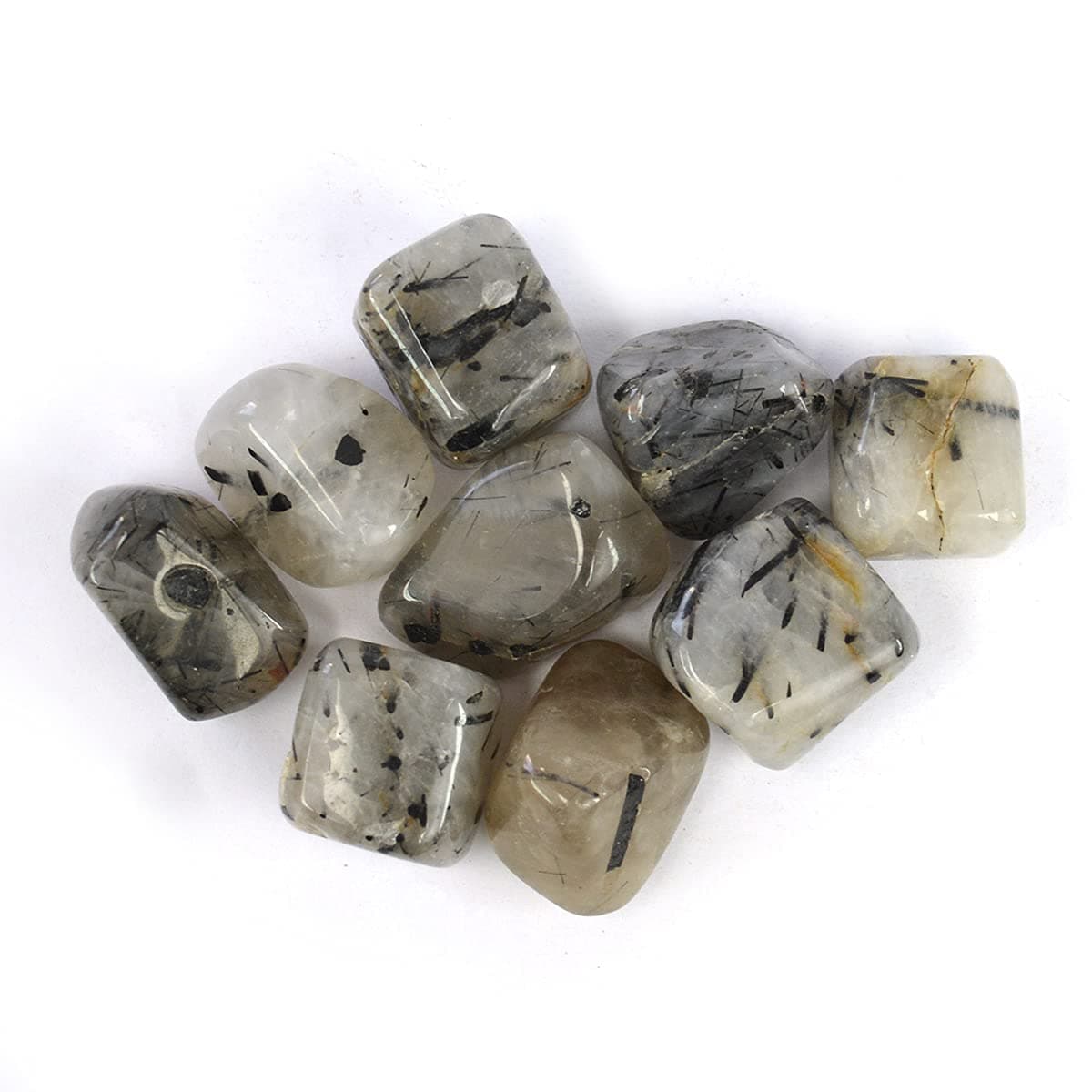 Reiki Crystal Products Natural Black Rutile Quartz Tumble Stone Raw Rough Stones for Reiki Healing and Crystal Healing Tumbled Stone (Color : Black & White)