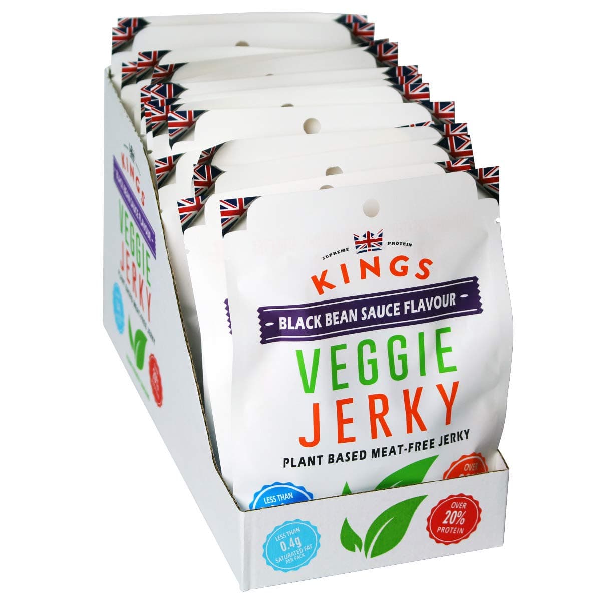 Kings - Veggie Jerky - Black Bean Sauce Flavour - Vegan Friendly - Box of 16 x 25 g Packs