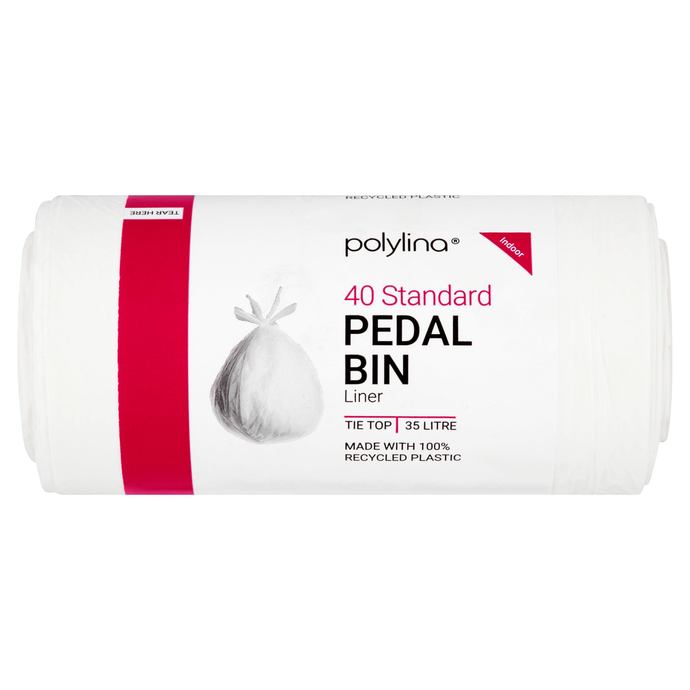 Pedal Bin Liners, 35 Litre, 40 Tie Top White Bin Bags, Recyled Plastic, Kitchen Waste & Large Indoor Bins