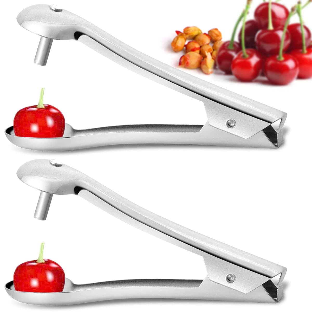 Cherry Pitter Tool, 2Pcs Stainless Steel Cherry Corer Pitter Portable Cherry Seed Remover Pitting Tool for Kitchen, Small Pitter for Cherry, Hawthorn, Jujube, Red Date (2)