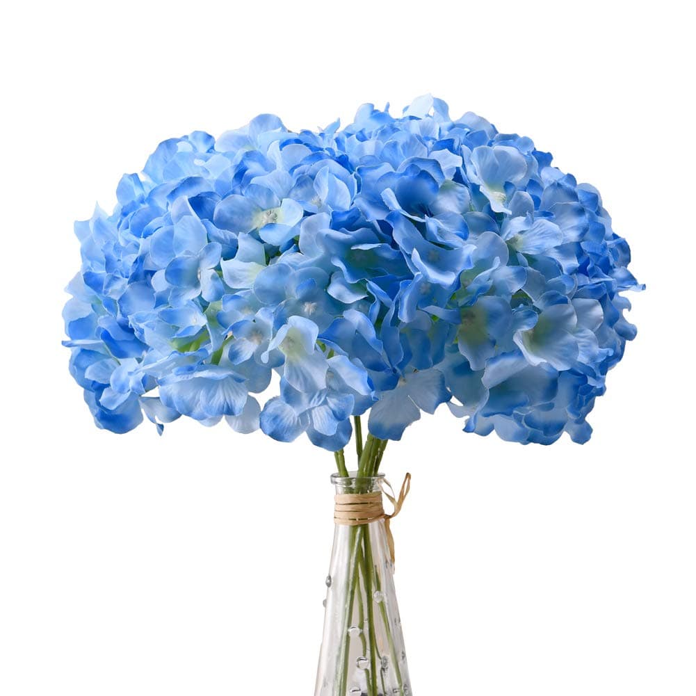 AVIVIHO10pcs Blue Flowers Artificial Hydrangea Flowers Full Fake Hydrangeas Faux Silk Hydrangeas Silk Flowers with Stems for Wedding Home Party Shop Baby Shower Decoration