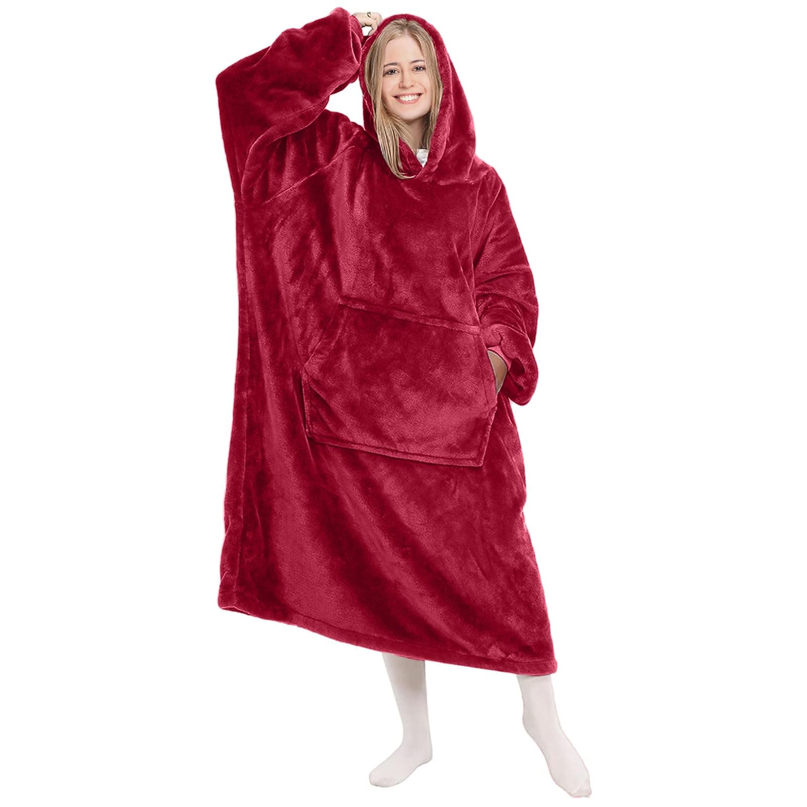 Markdang Blanket Hoodie 47”long Large Sherpa Wearable Blanket Comfy Hoodie oversize Snuggies with Big Pocket Sweatshirt Blanket for Men, Women indoor & outdoor At Christmas or Everyday