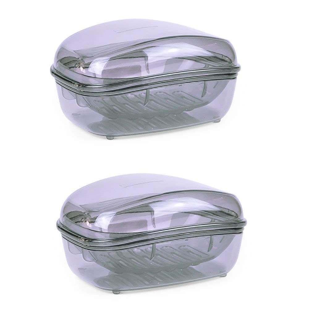 Dearjana Transparent Plastic Soap Case Holder Portable Clear Soap Container Box for Home Kitchen, Large Size, Pack of 2 (Style 1)