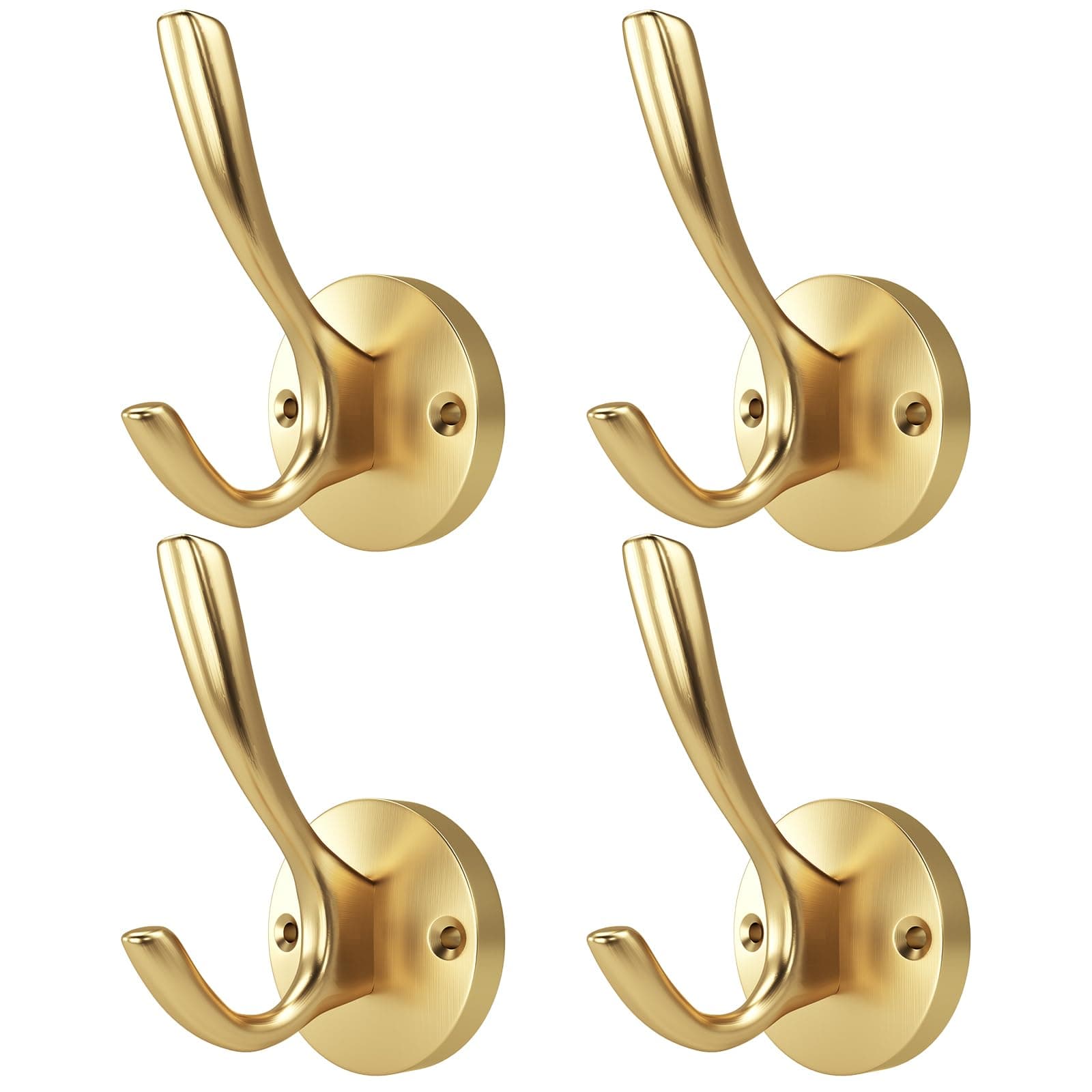 ZUONAI Gold Hooks 4 Pack Towel Hooks Gold Brushed Gold Wall Hooks Heavy Duty Metal Coat Hooks for Hanging Coats and Hat Hooks Wall Mounted Towel Hook for Bathrooms