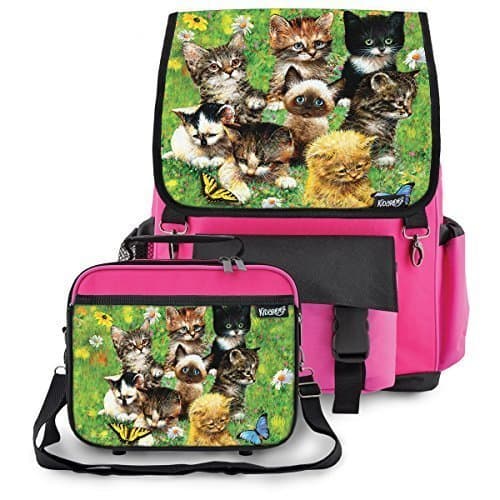 Kidaroo Backpack & Lunchbox for Girls, Boys, Kids With Cute Little Kittens Interchangeable Flaps (Pink)