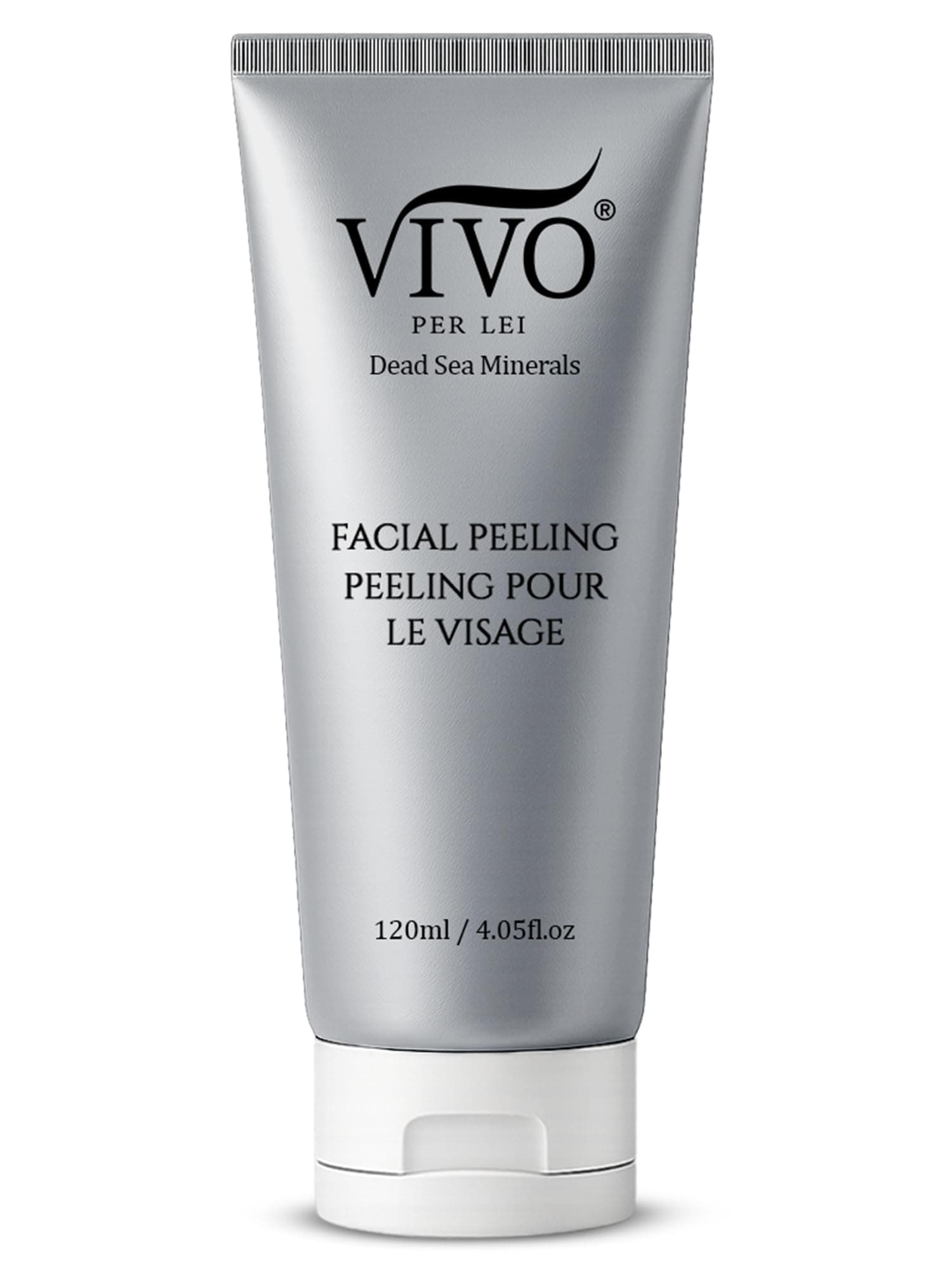 Vivo Per Lei Facial Peeling Gel - Contains Dead Sea Minerals and Nut Shell Powder - Gentle Face Exfoliator Scrub and Blackhead Remover - Peel Your Skin To a Fresher You - 1.7 Fl. Oz.