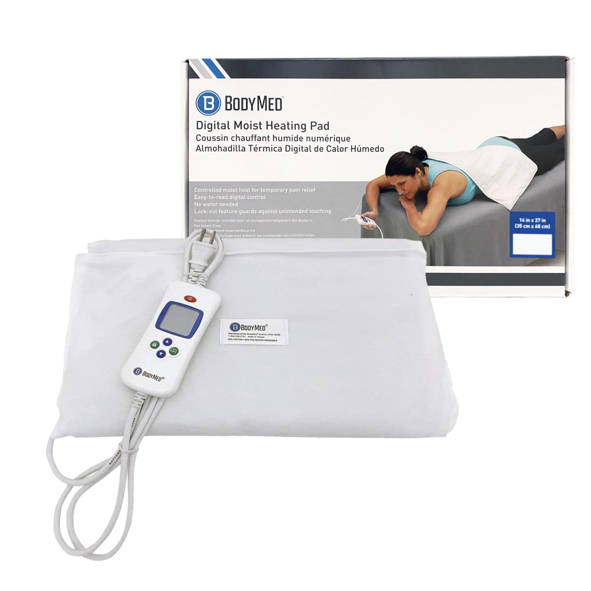BodyMed Digital Moist Heating Pad with Auto Shut Off Heating Pad for Neck and Shoulders, Back Pain and Muscle Discomfort Relief - 14 x 27 Inch, White