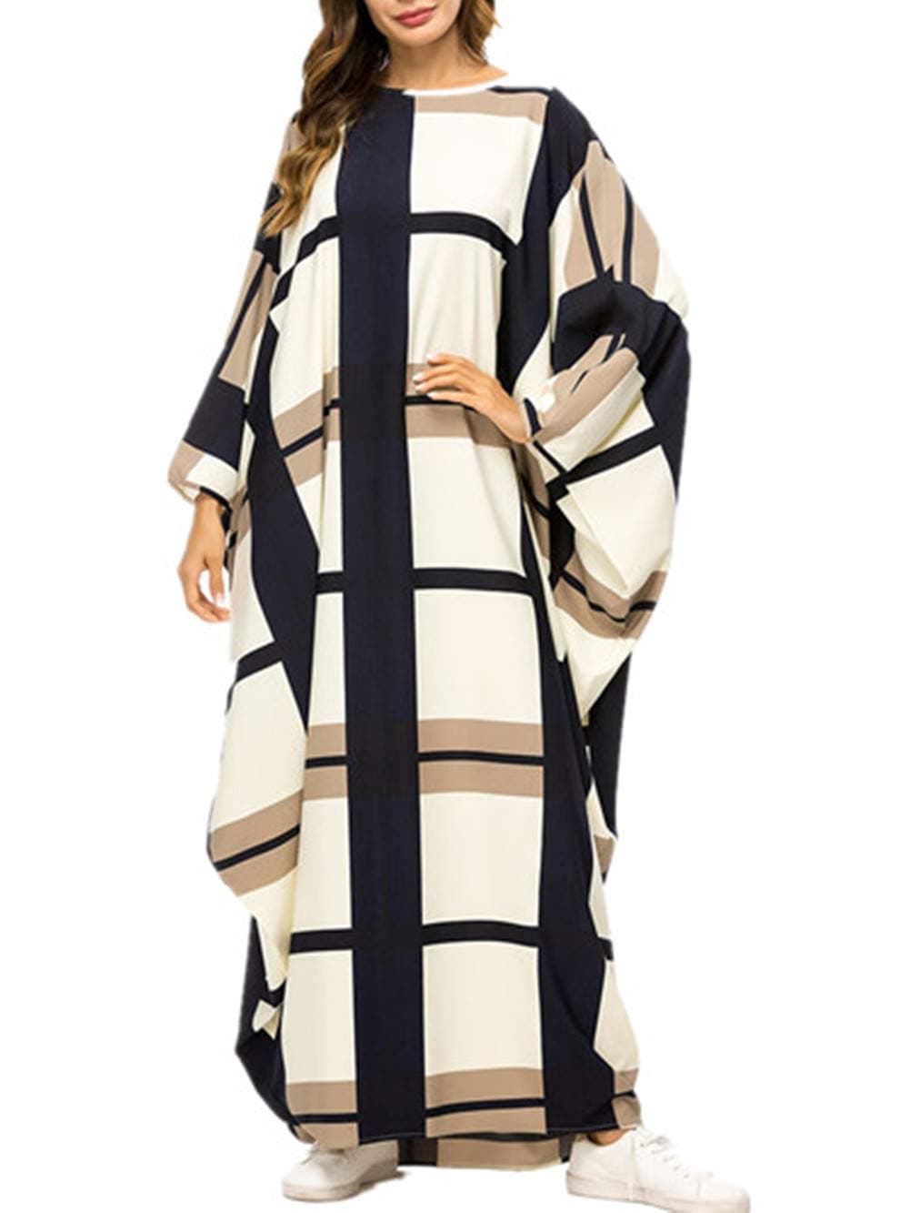 xiannu Women Jalabiya Woman Plus Size Maxi Dresses Batwing Sleeve Arabic Kaftan Beige