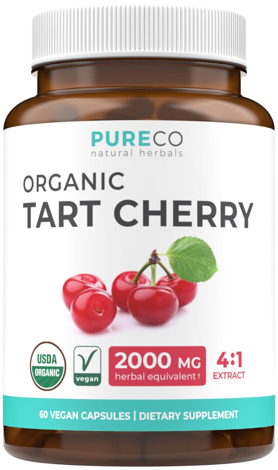 Organic Tart Cherry Capsules - High Strength Organic Tart Cherry 500mg 4:1 Extract- 1 Capsule Per Serving for Uric Acid Support - Vegan Non-GMO & Made in the USA (2 Months Supply)