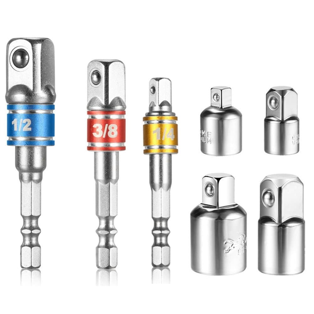 Impact Driver Bit Set,3Pcs1/4"3/8"1/2"Hex Shank Bit Square Nut Driver Set Power Drill Cordless Impact Sockets Bit Set Adapter,4Pcs Socket Adapter Set Converter Set And Reducer Set Ratchet Extension