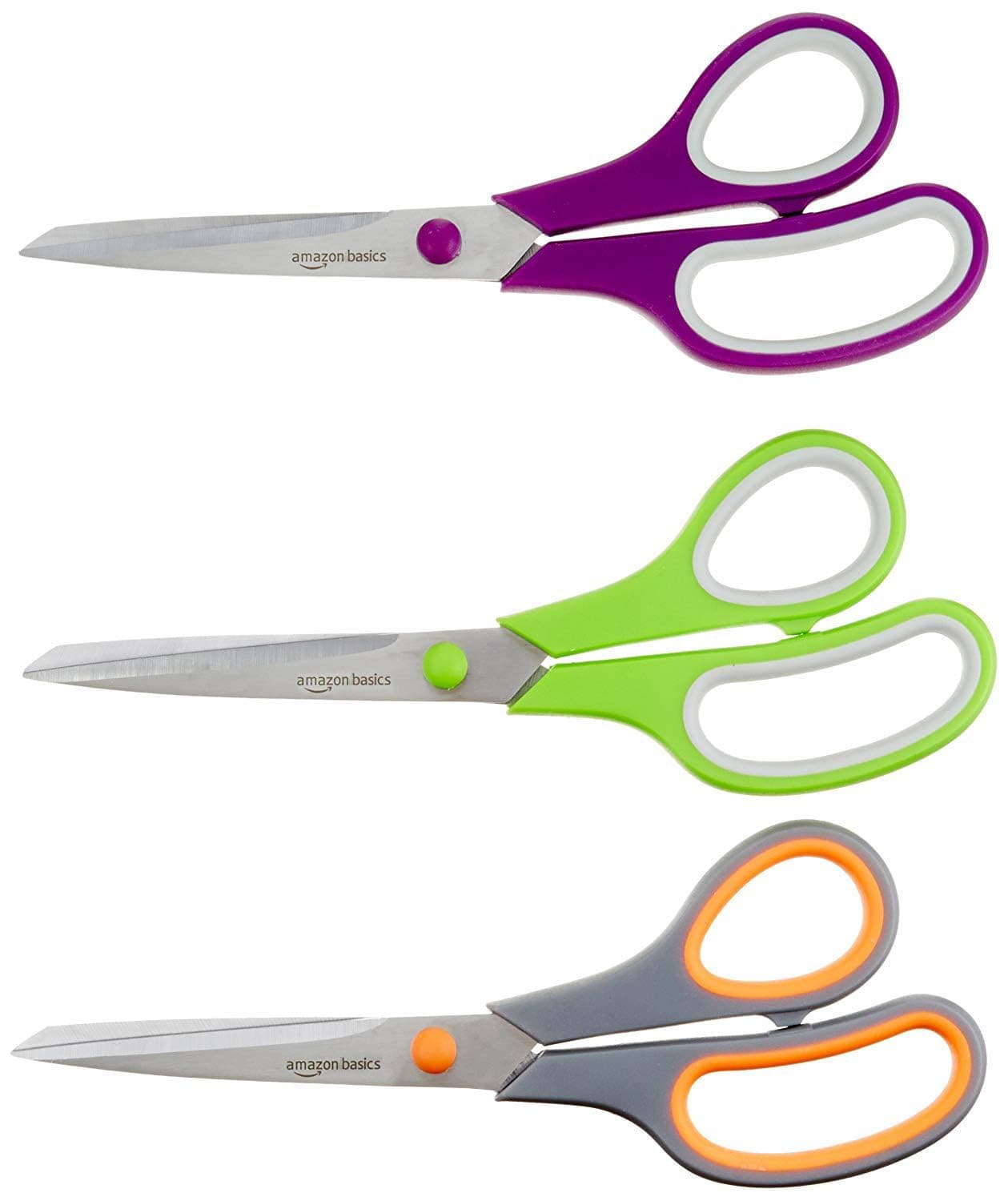 AmazonBasics 20 cm Titanium-Blade Soft-Grip Scissors, 3-Pack