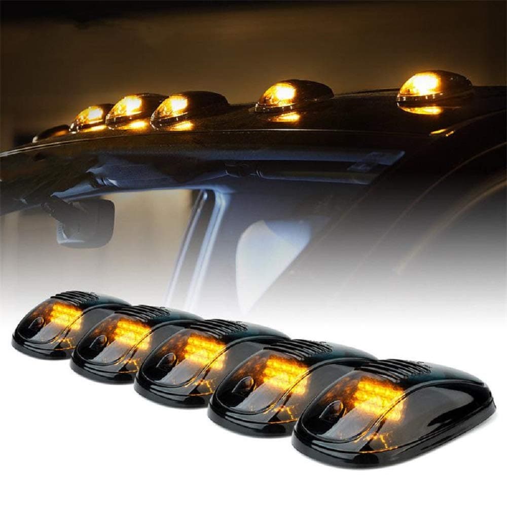 SUNWAN Cab Marker Light - Top Roof Running Lights 5 pcs 12LED waterproof Warn Lamp For Car Trucks Amber Light Smoked black Cover