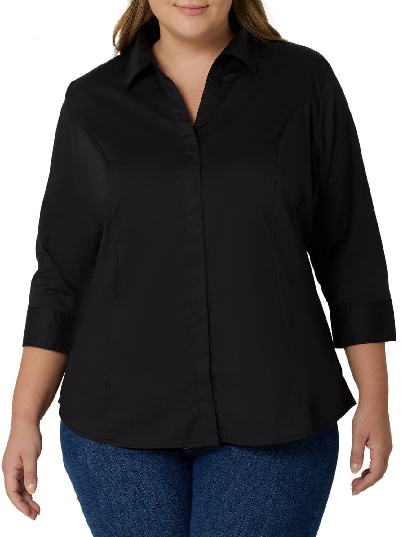 Riders by Lee Indigo Womens Plus Size Easy Care ¾ Sleeve Woven Shirt